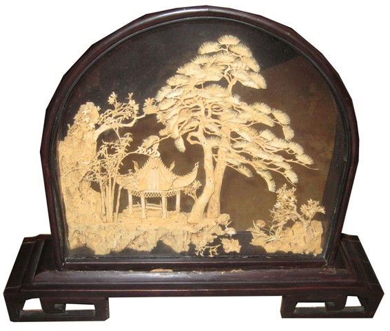 Framed Asian Cork Diorama: Framed Asian cork diorama Measurements: 9.5" h x 11.5" w