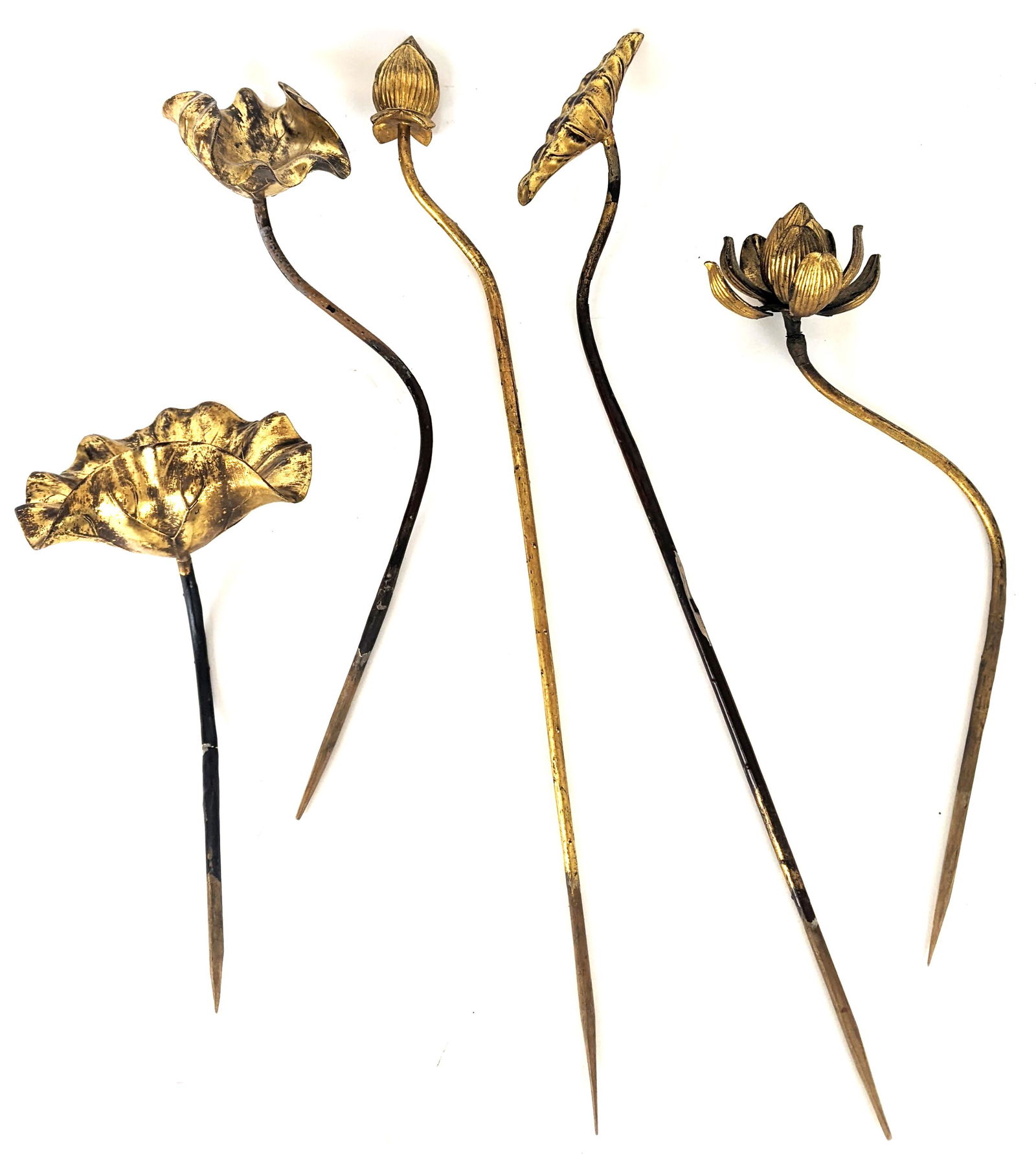 Five Antique Chinese Gilt Lacquered Flowers (1 of 15)