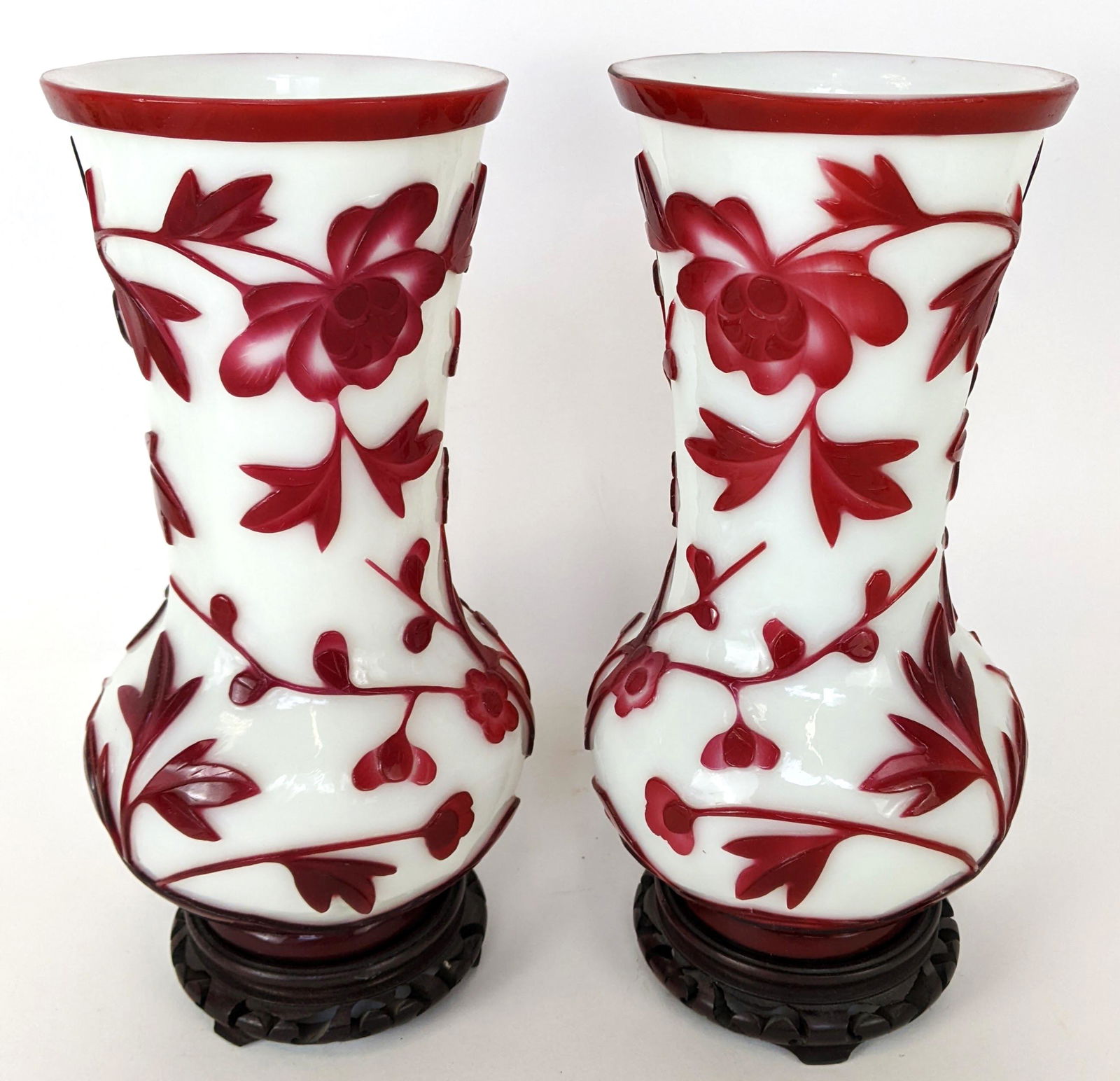 Pair of Red Peking Vases on Stands (1 of 14)