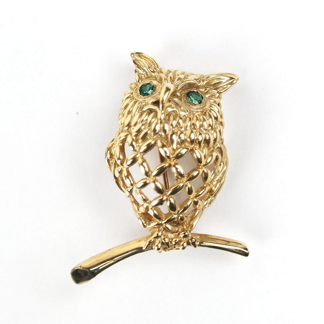 14K Gold and Emerald Owl Pin (1 of 10)