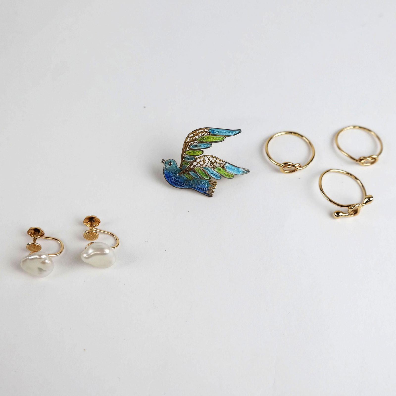 14K Earrings, Ring and Silver Filigree Bird Pin, (1 of 12)