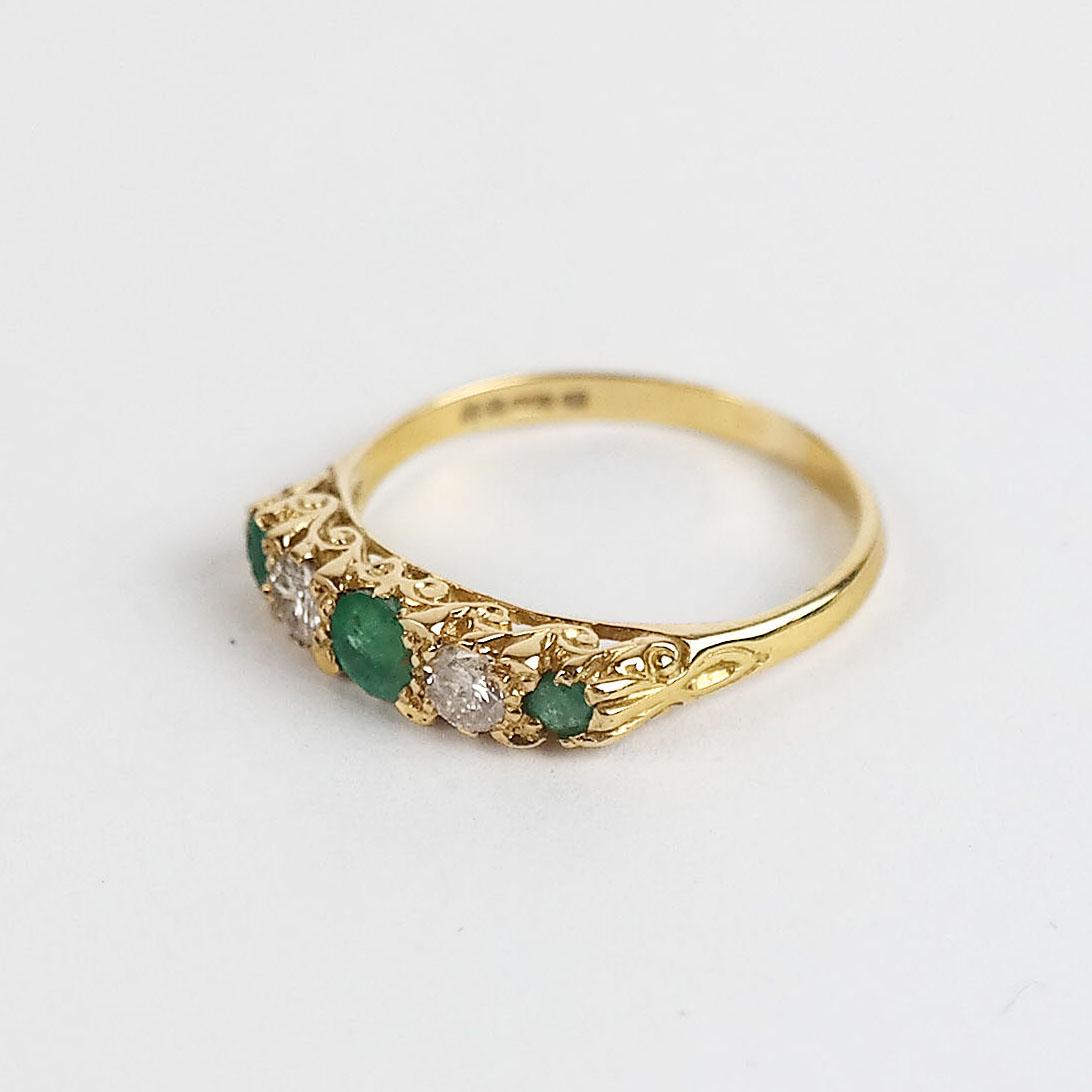 18K Gold Diamond and Emerald Bar Ring (1 of 7)