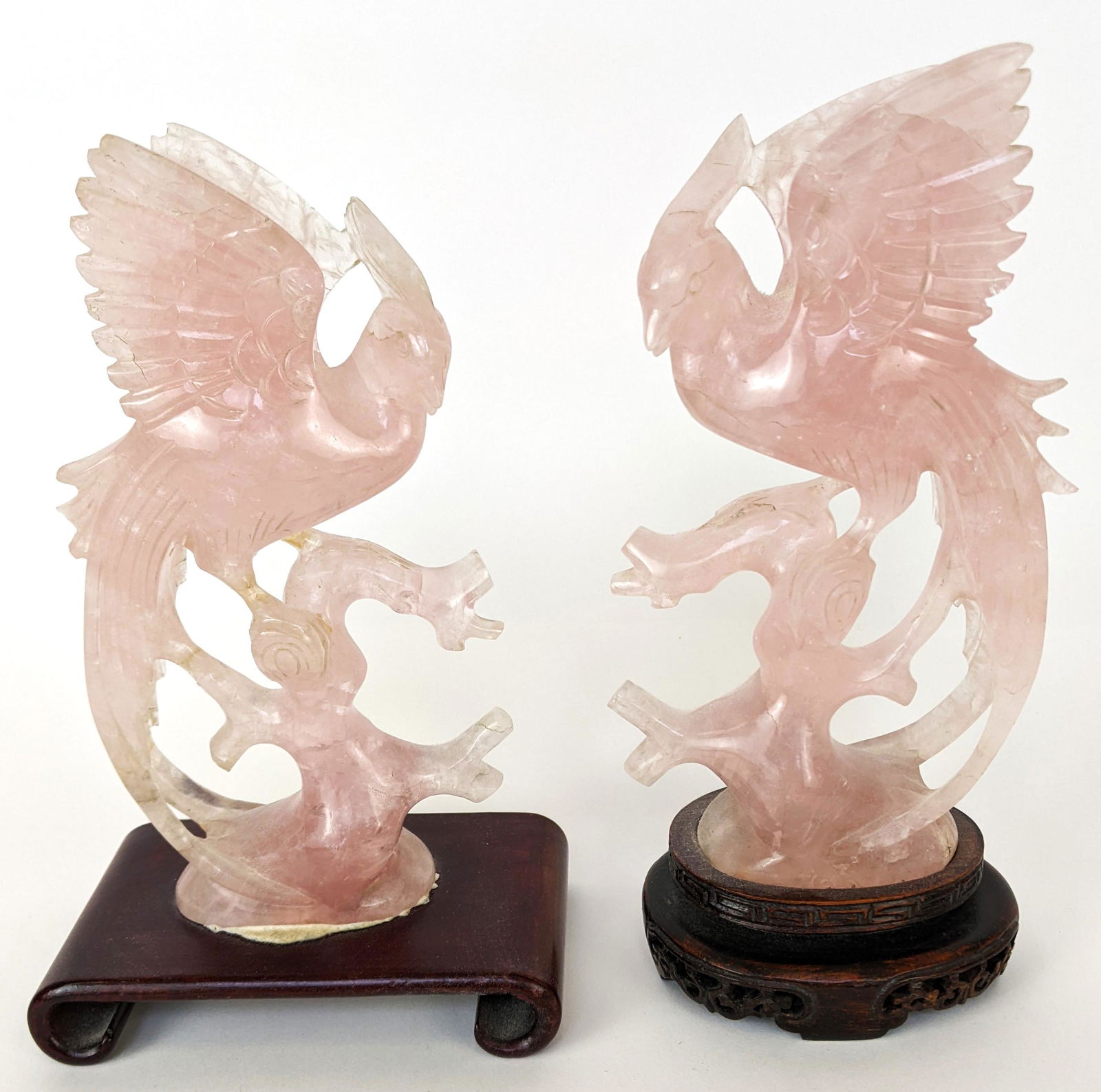 Chinese Rose Quartz Pair of Carved Birds (1 of 17)