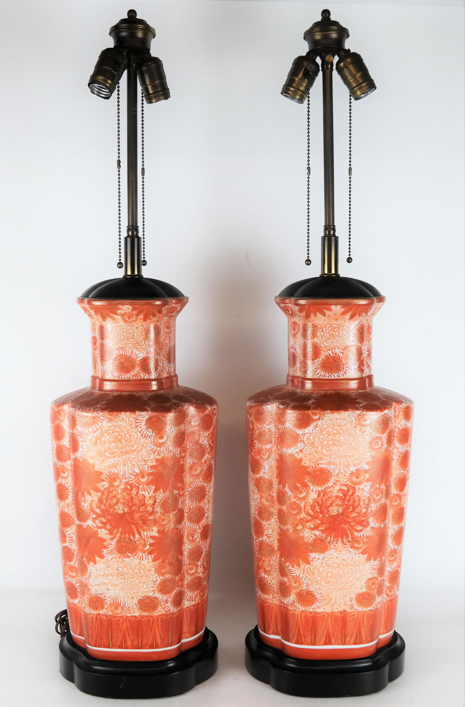 Pair of Chinese Red & White Ginger Jar Lamps (1 of 9)