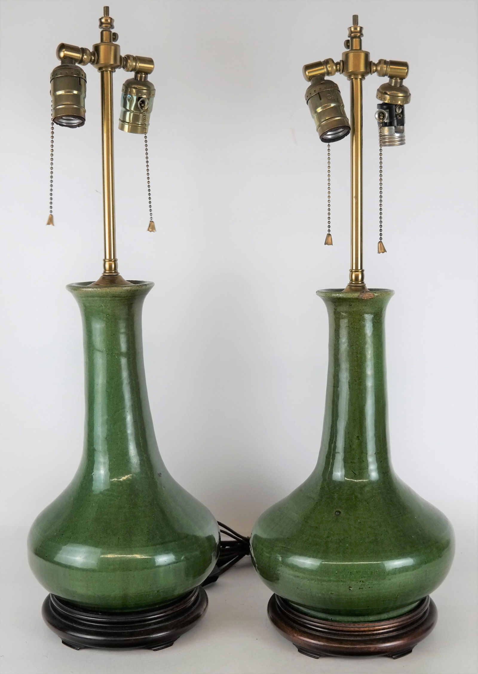Pair Green Glazed Chinese Vases Mounted as Lamps (1 of 8)