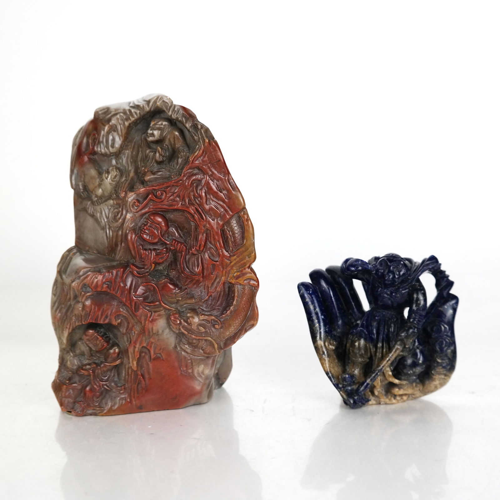 Two Chinese Carved Hardstone & Lapis Figurines (1 of 13)