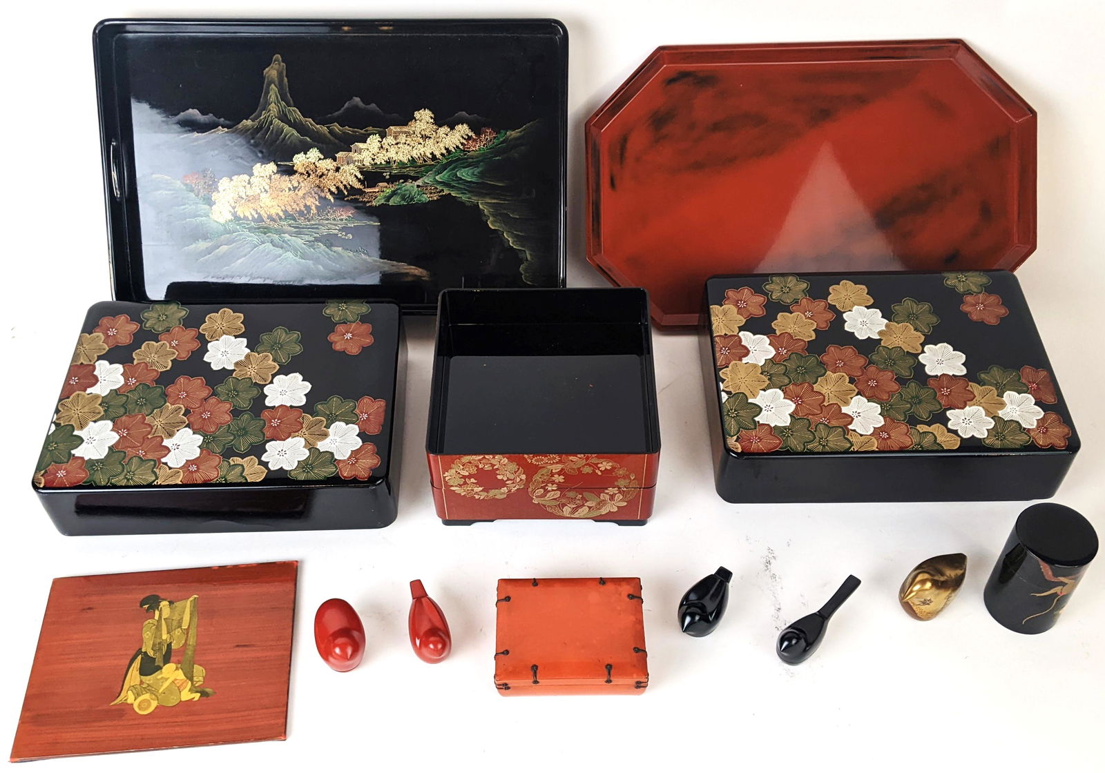 Lot of Japanese Lacquer Trays and Boxes (13) (1 of 20)