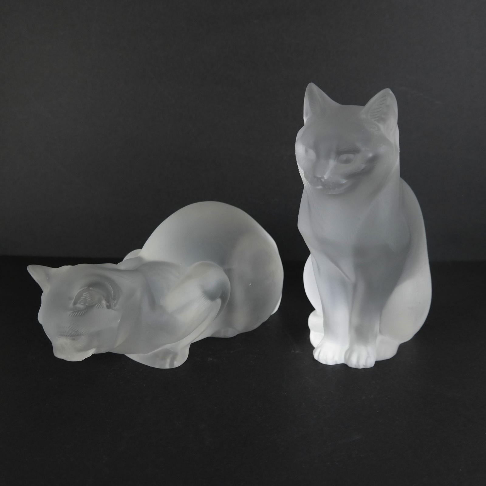 Pair of Lalique, France Frosted Crystal Cats (1 of 15)