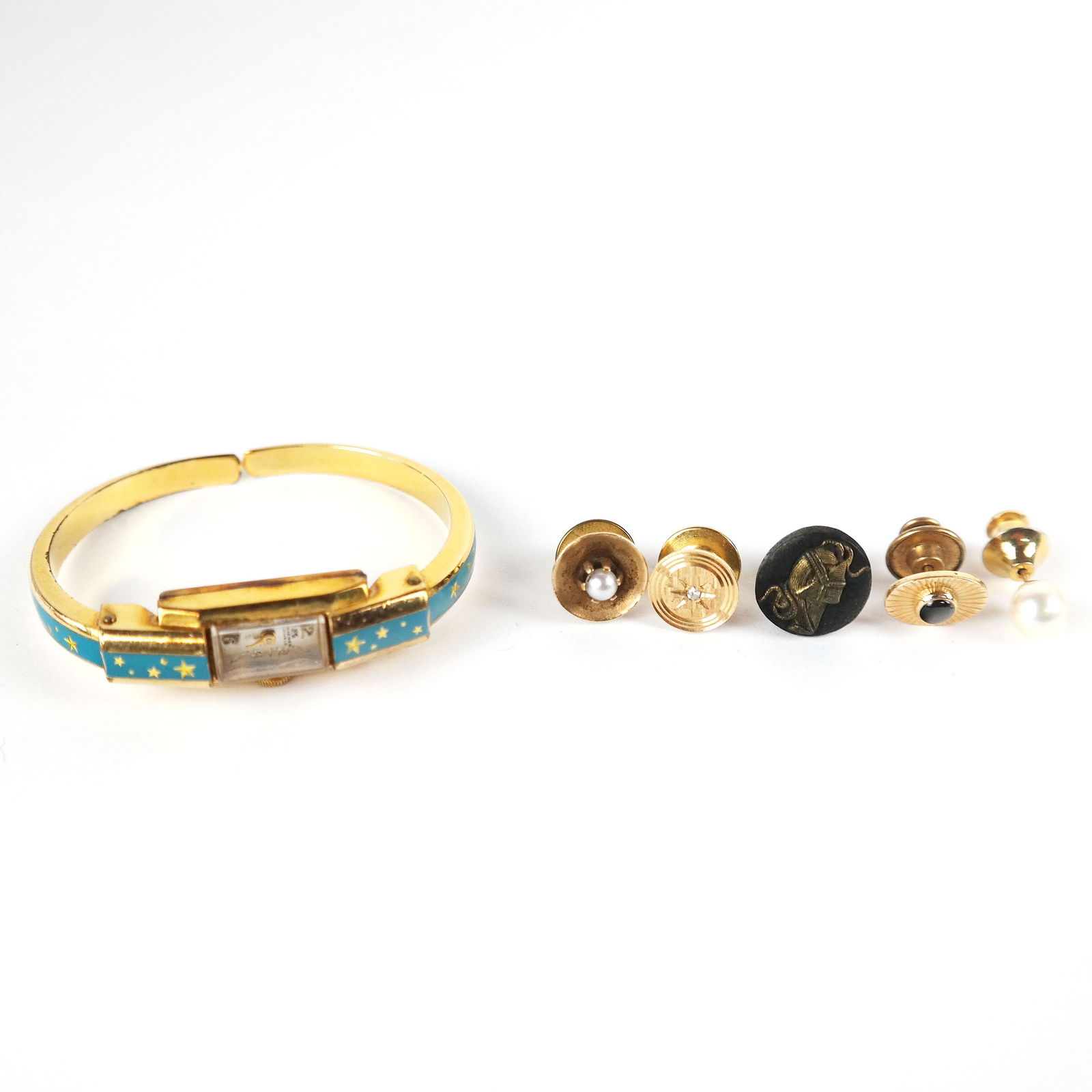 Bucherer Vintage Wristwatch & 5 14K Tie Pins (1 of 15)