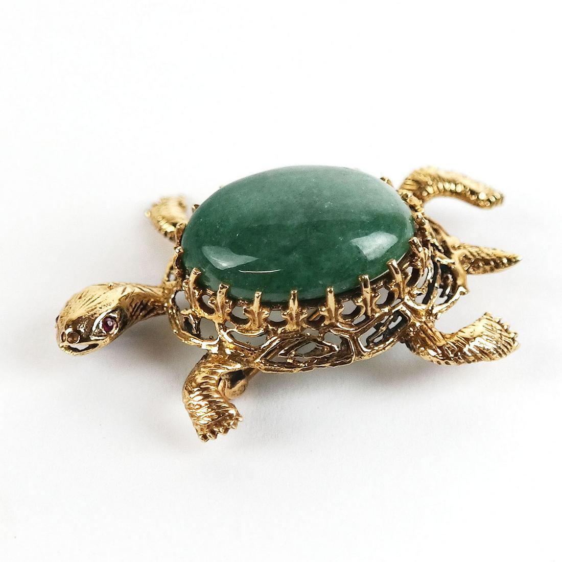 14K Gold & Jade Cabochon Turtle Pin (1 of 10)