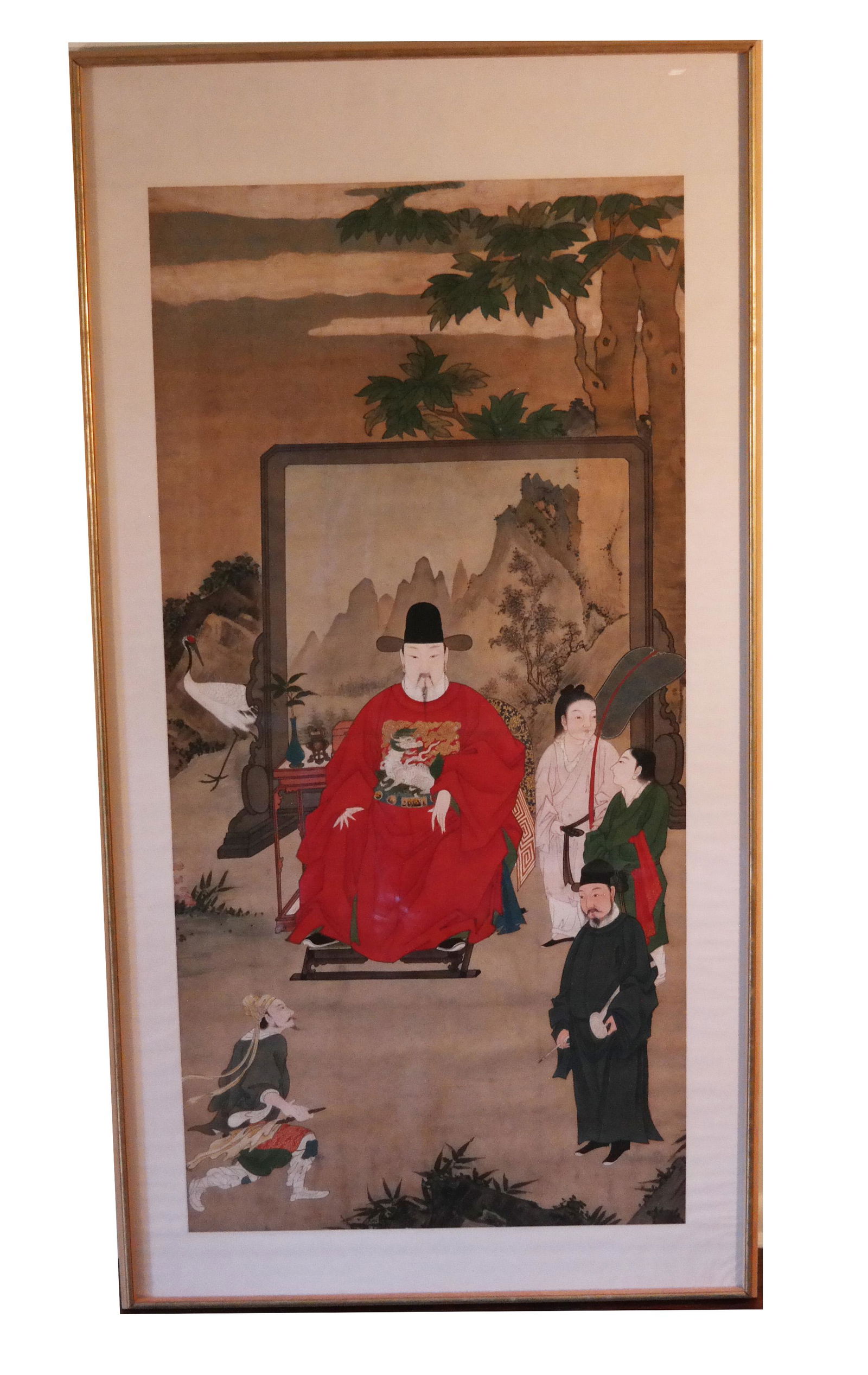 Chinese Gouache Painting of Emperor & Courtiers (1 of 8)