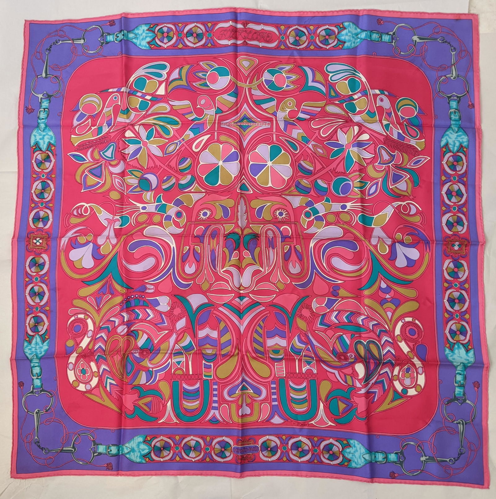 Hermes 100% Silk Scarf in Pink & Purple Designs (1 of 7)