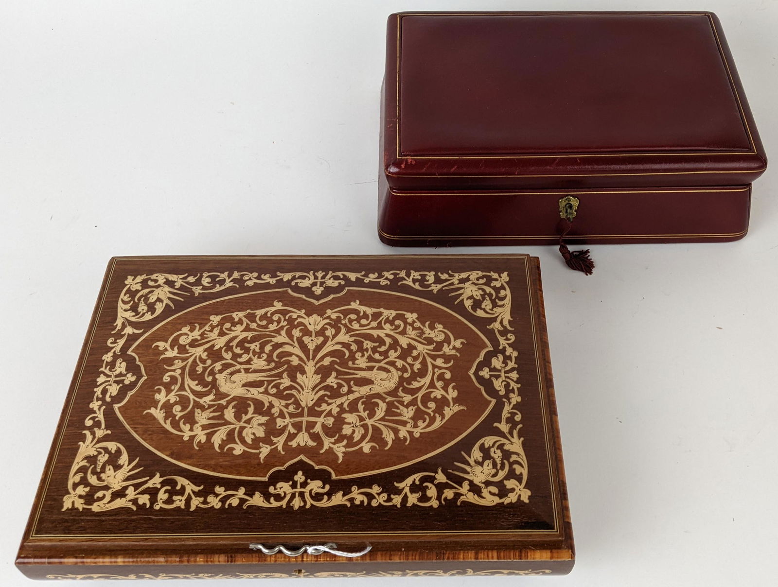Two 20th C. Jewelry Boxes: Leather and Wood (1 of 13)