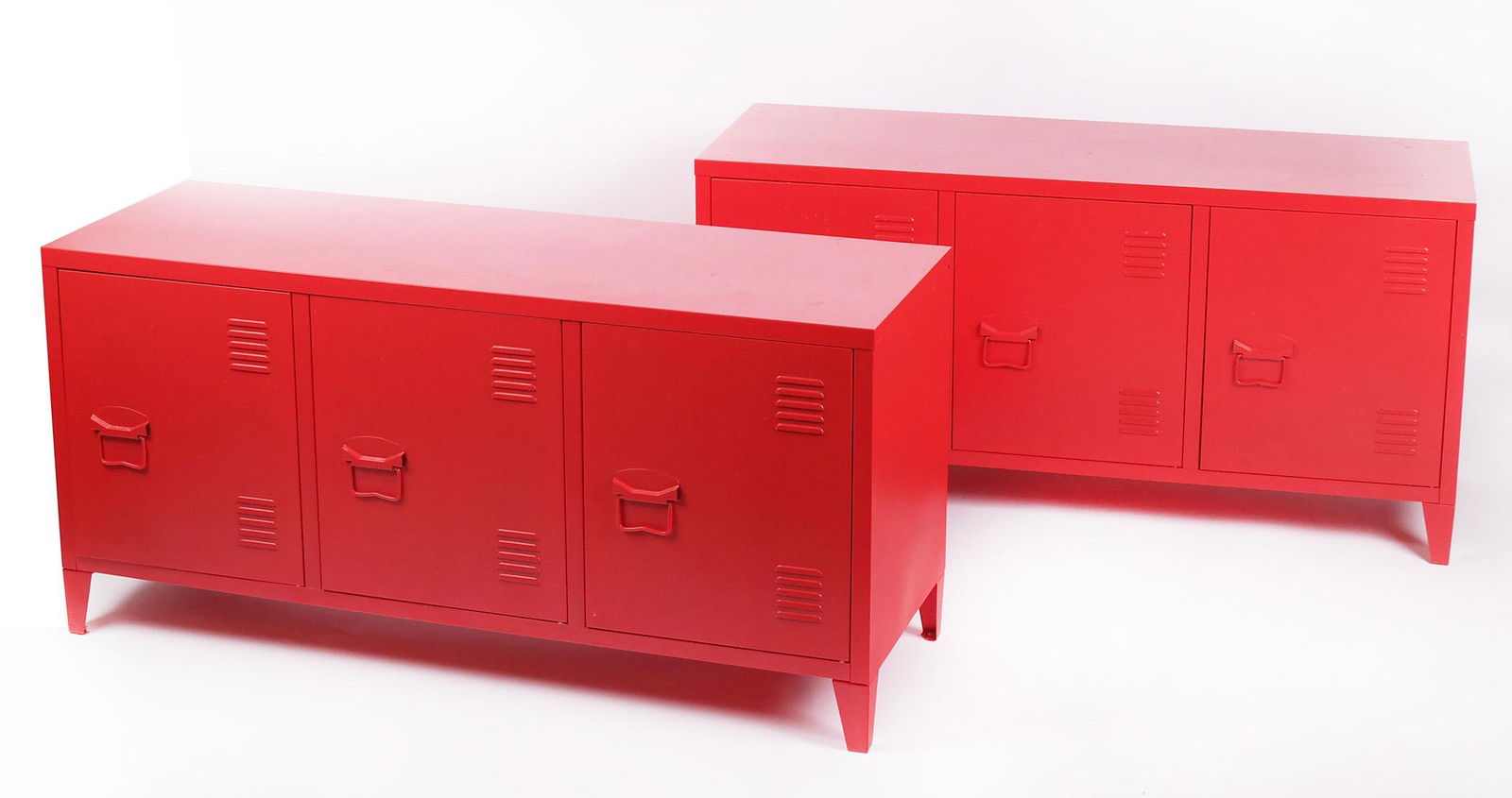 Pair of Red Metal Locker-Style Cabinets (1 of 10)