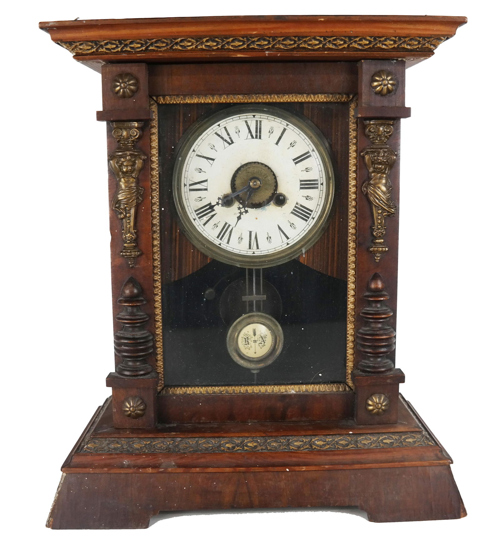French Bronze Mounted Walnut Mantle Clock (1 of 17)