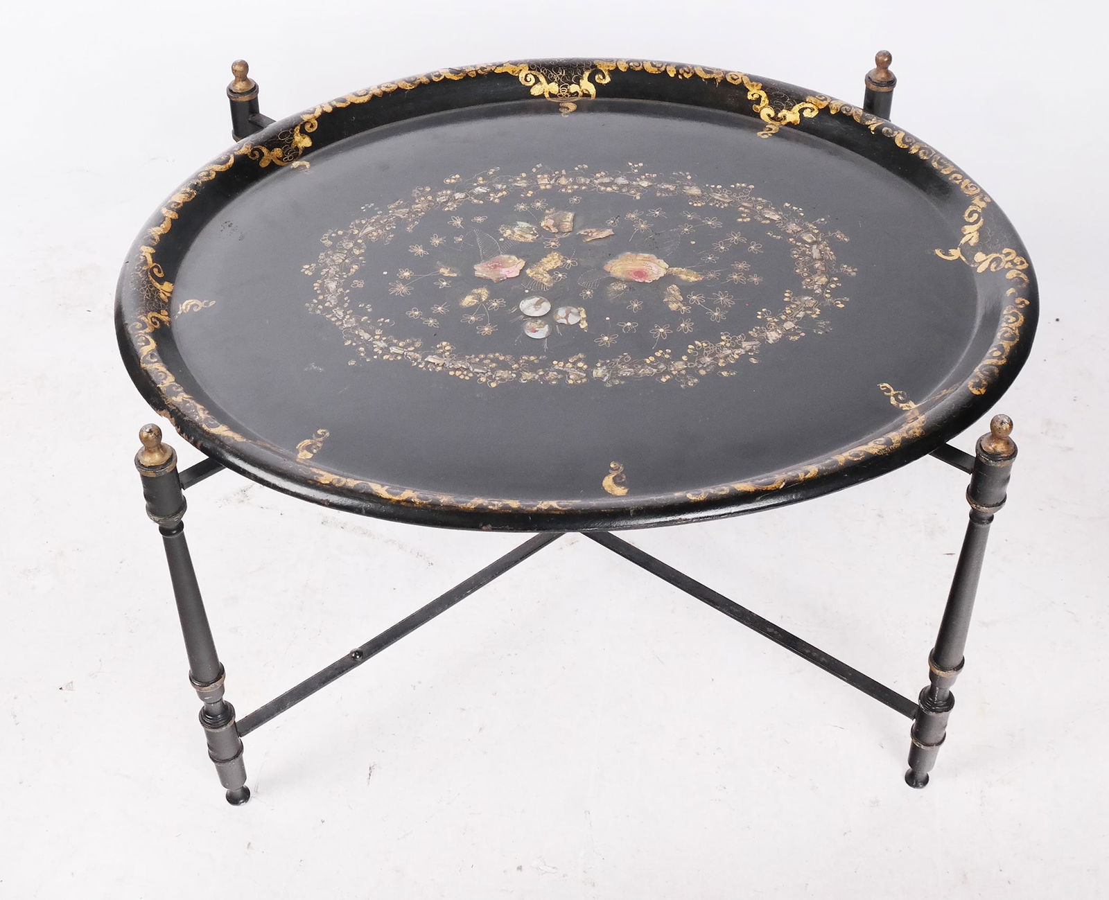 Antique Victorian Tray on Folding Base Table (1 of 5)