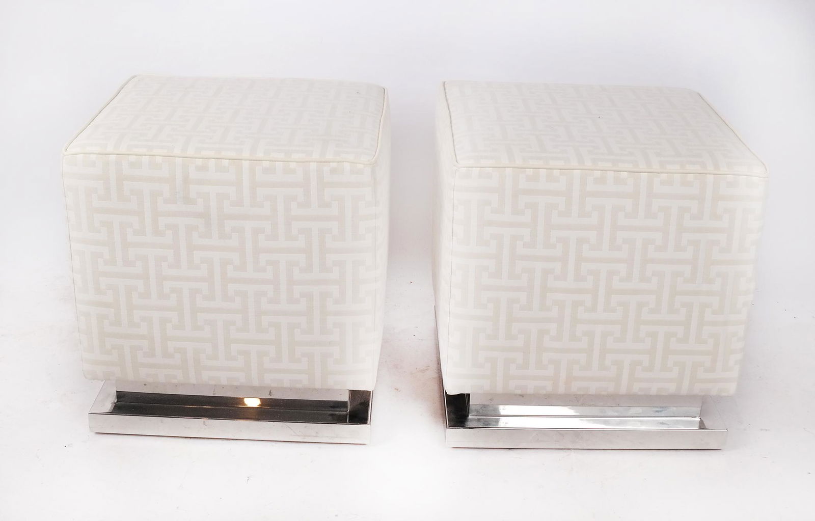 Pair of Modern Upholstered Cube Ottomans (1 of 6)