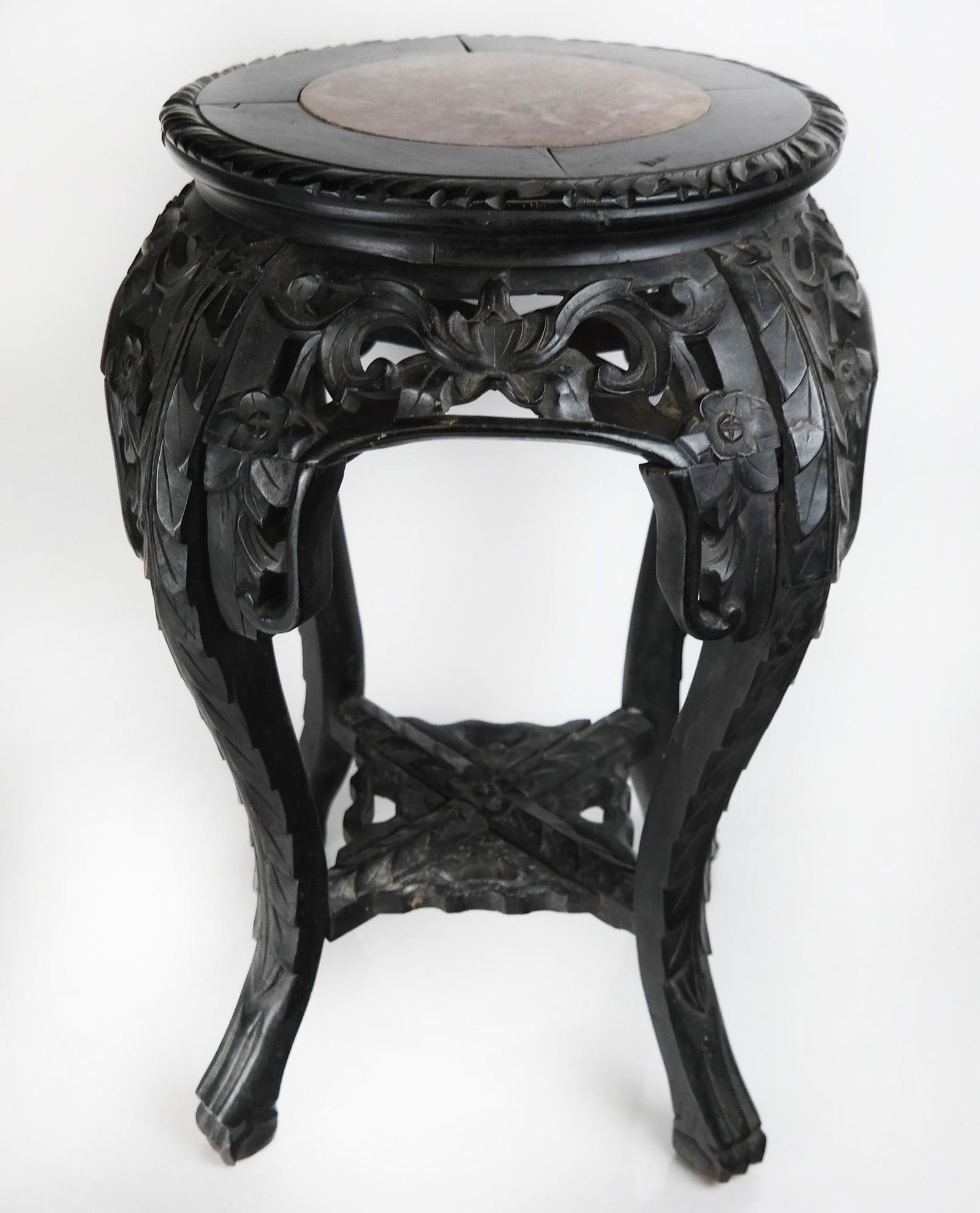 Chinese Carved Hardwood & Marble Tabouret (1 of 10)
