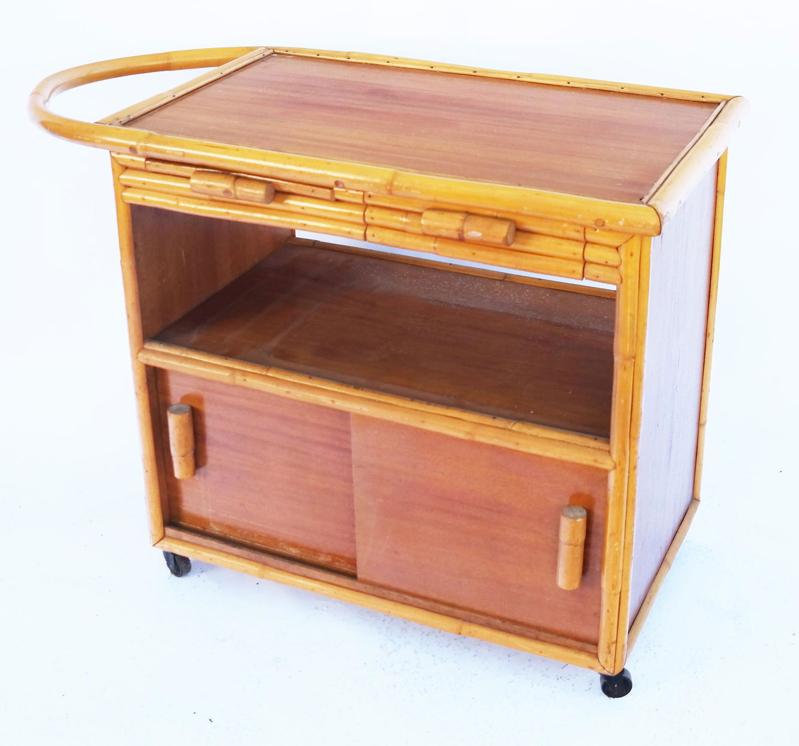 Vintage Paul Frankl-Style Rattan Rolling Cart (1 of 10)