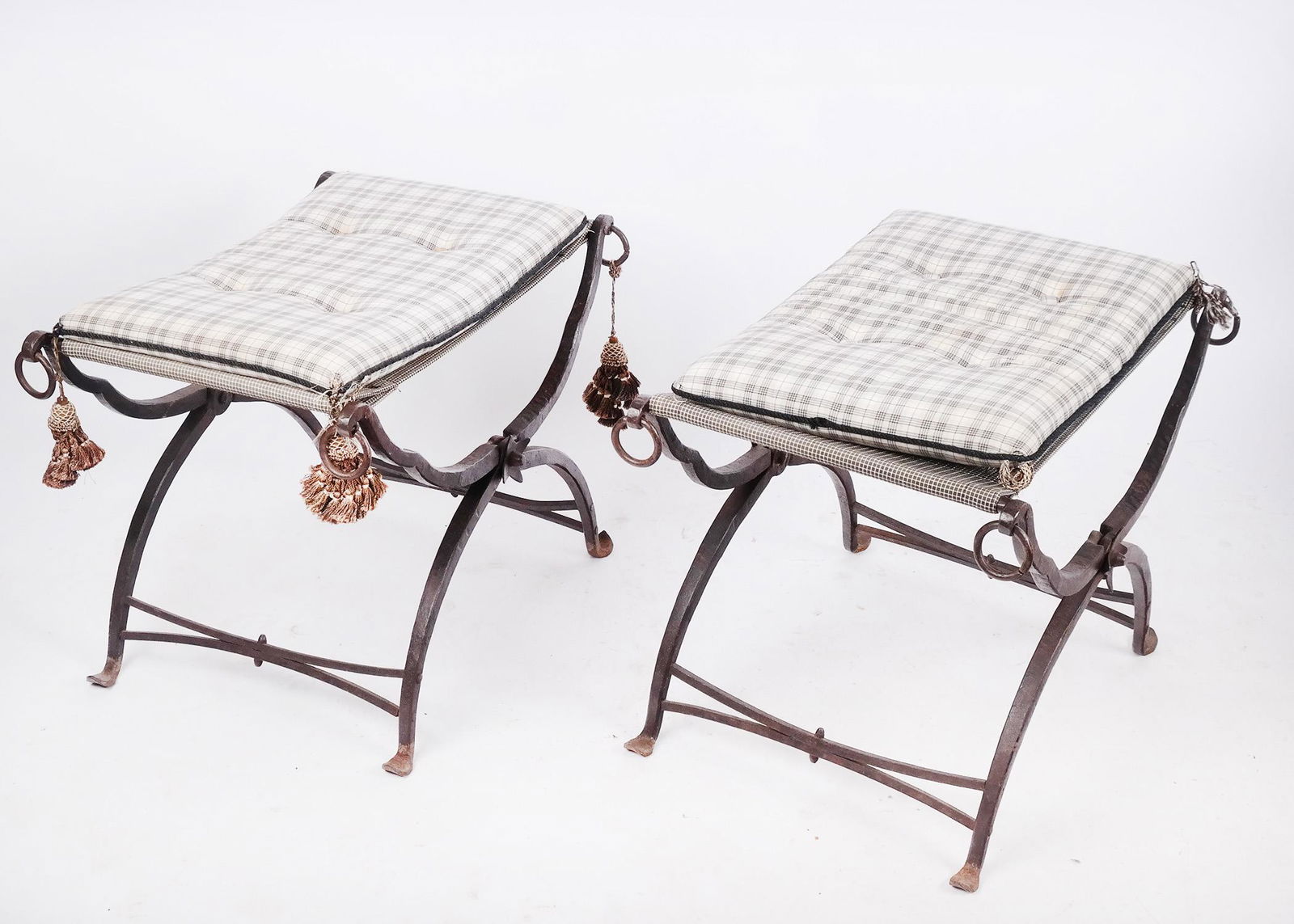 Pair of Giacometti-Style Iron X-Form Benches (1 of 10)