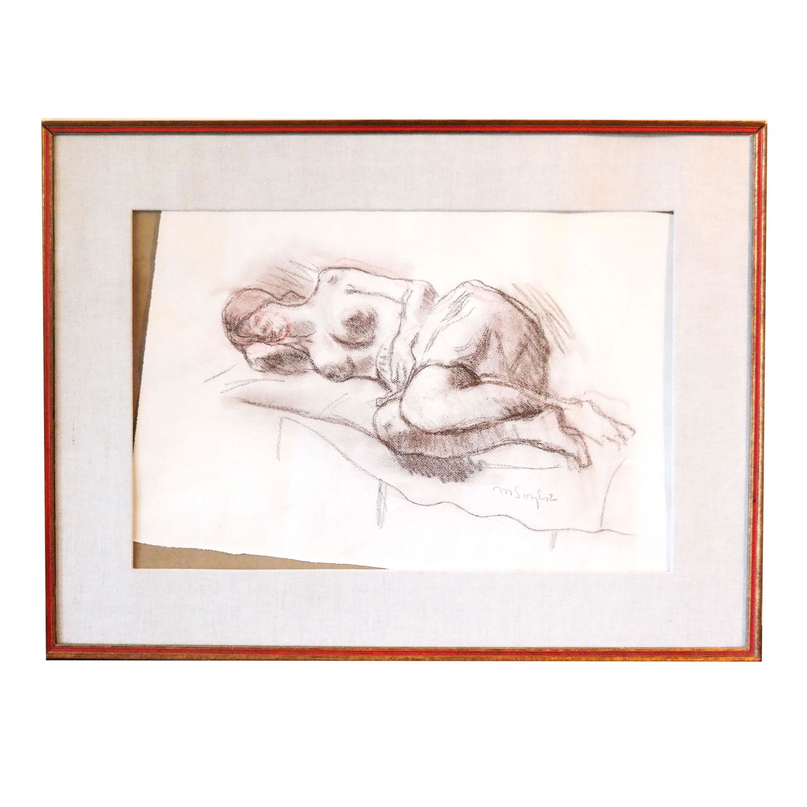 Moses SOYER: Seated Nude Woman - Lithograph: Moses Soyer (Amer. 1899-1974), lithograph of a seated nude woman. Provenance: Estate of Florence and Herbert Irving. [Art: 19" H x 14" W; Frame: 28" H x 21" W]. Art loose off mount.