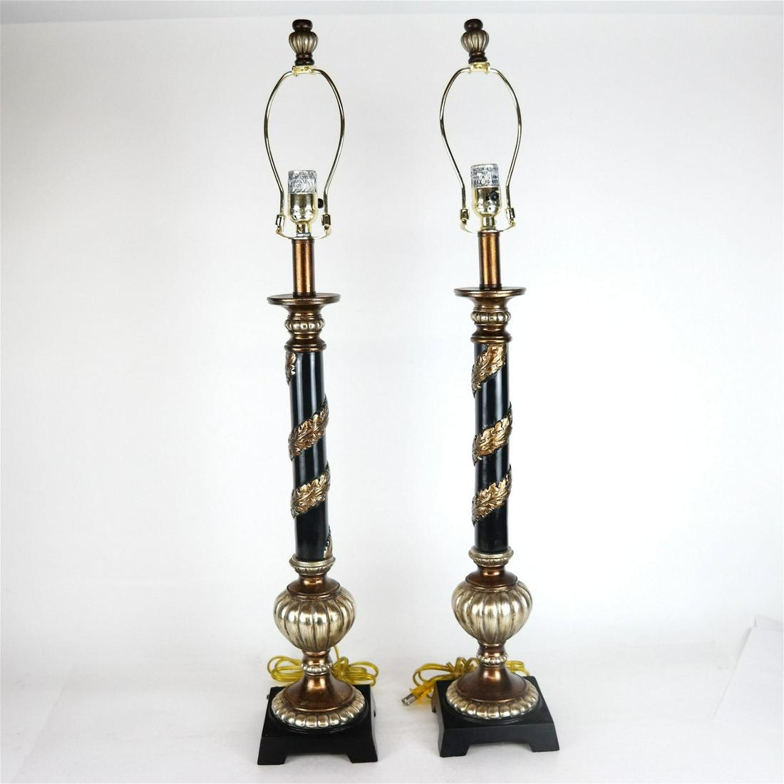 Pair Gilt, Silvered & Black Painted Table Lamps (1 of 7)