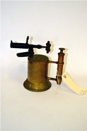 Antique Blow Torch: Brass blow torch, Detroit. 1918. 8" x 9"