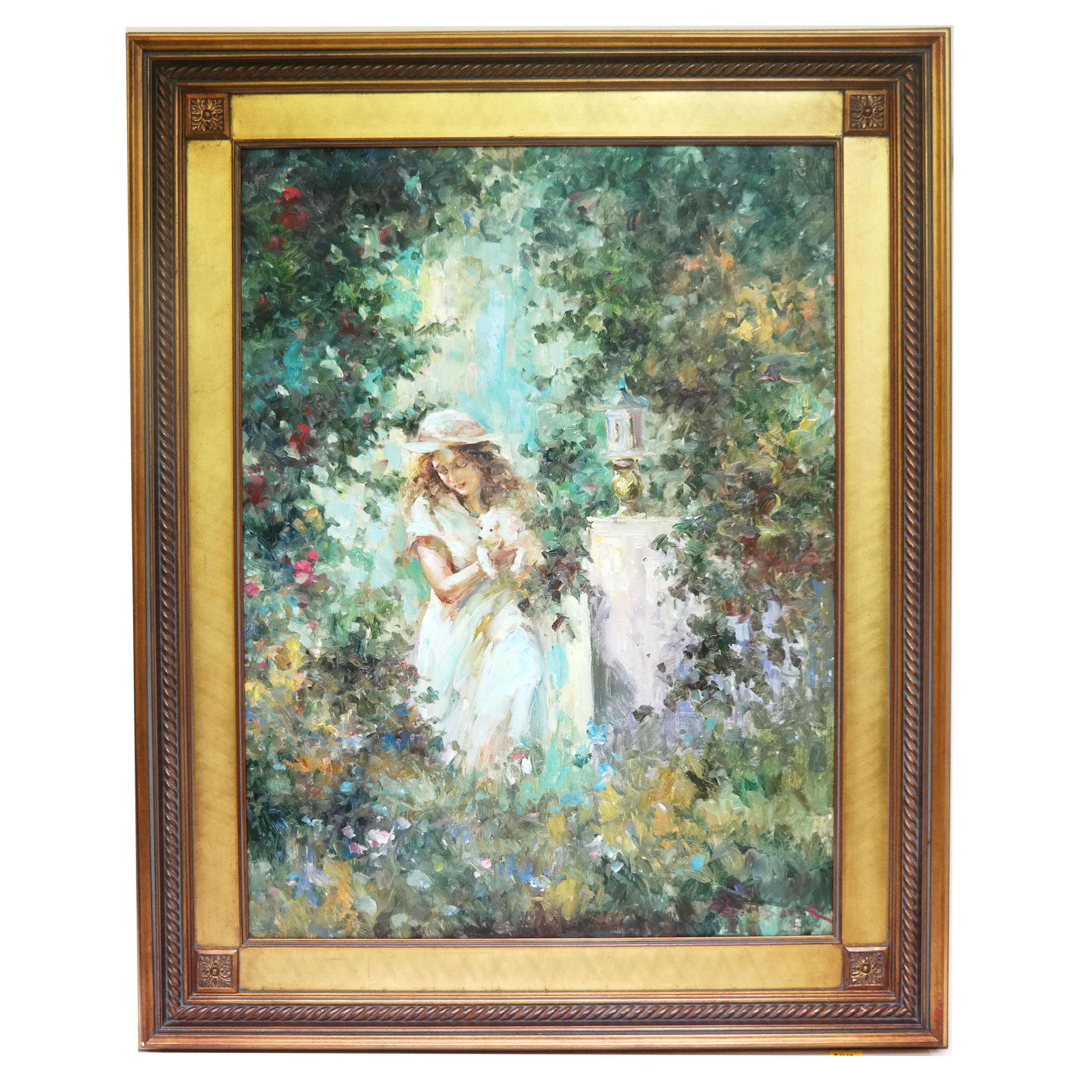 Oil on Canvas Signed Illegibly - Garden Scene (1 of 11)