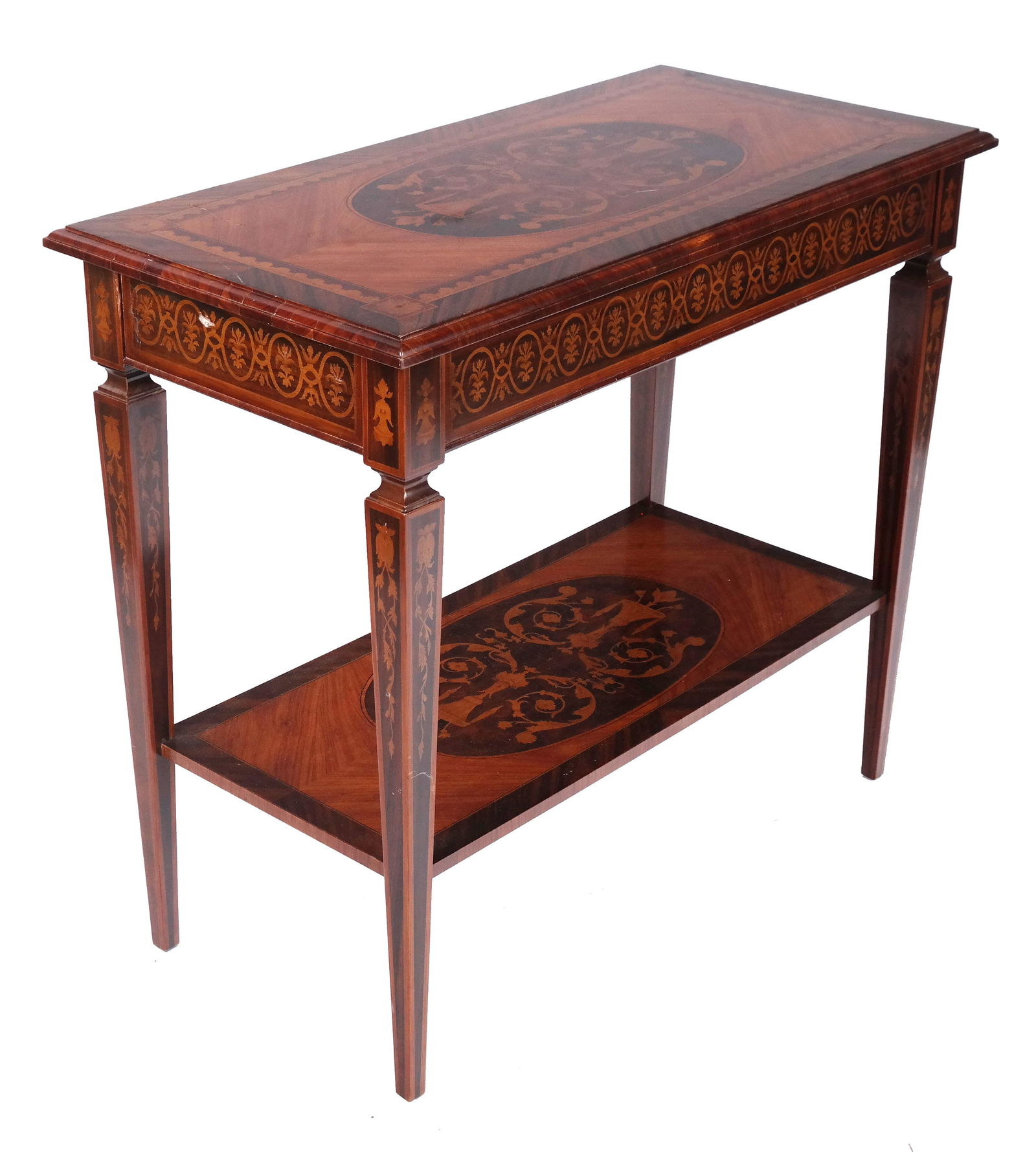 Italian Marquetry Inlaid Two-Tier Console Table (1 of 8)