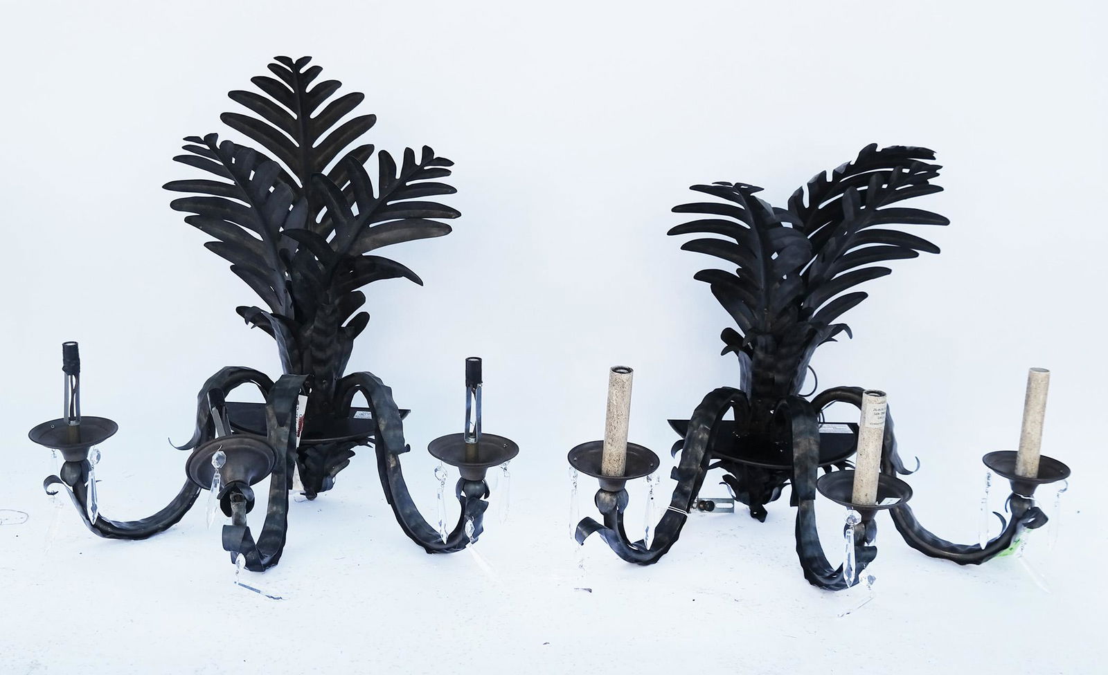 Pair of Patinated Metal Palm Leaf Sconces (1 of 11)