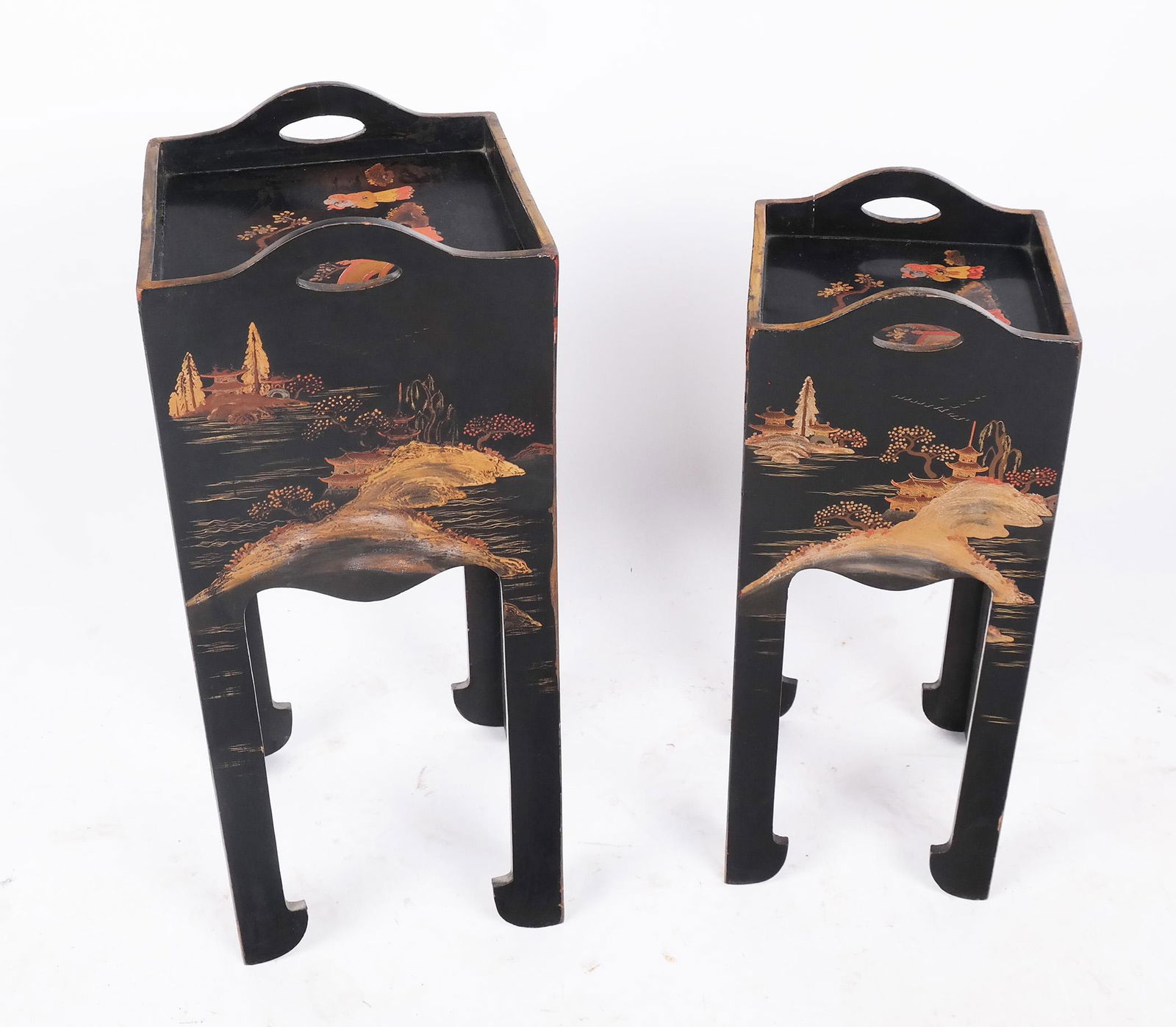Chinese Chinoiserie Decorated Stack Tables - 2 pcs (1 of 8)