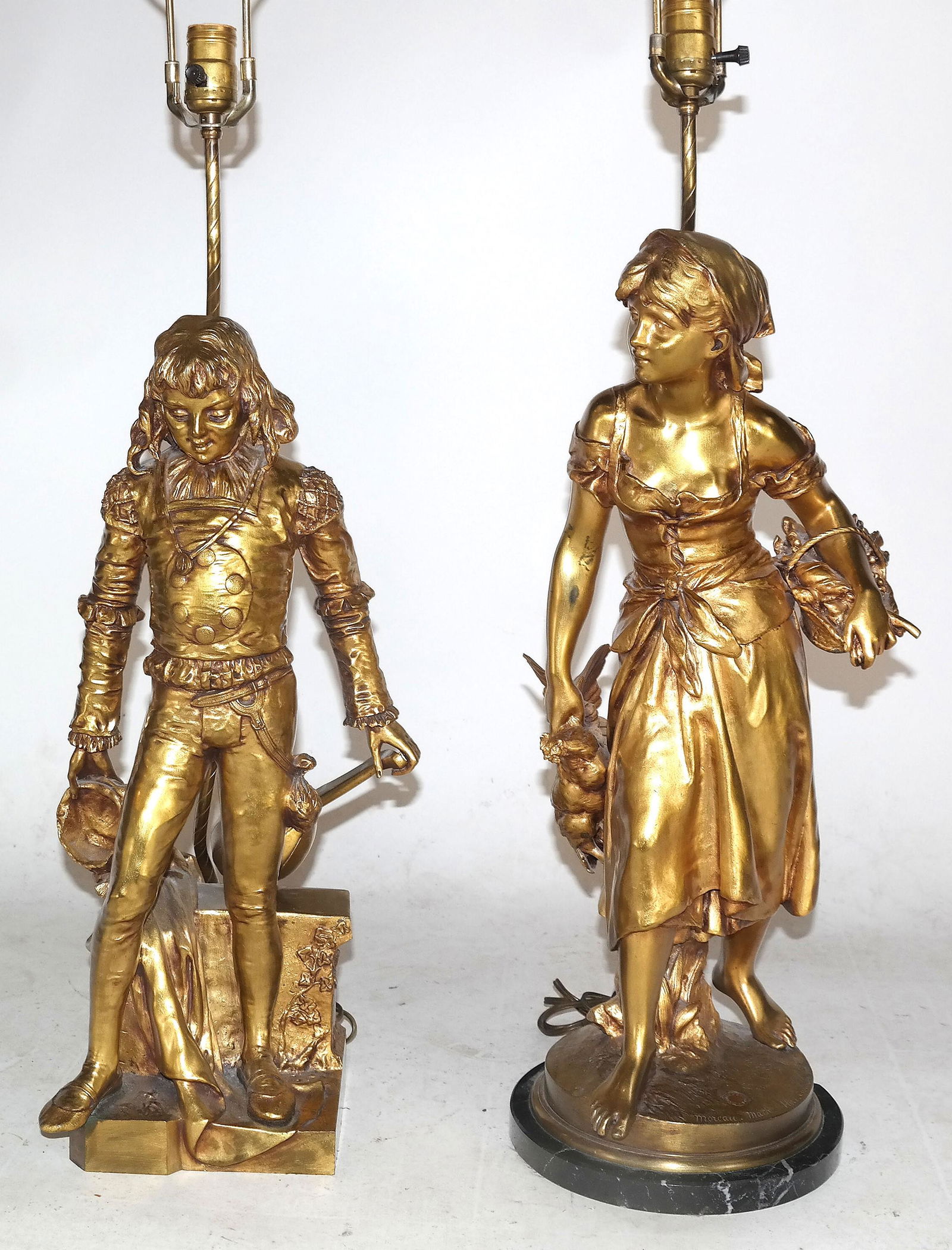 Matched Pair Gilt Bronze Figural Sculptural Lamps (1 of 14)