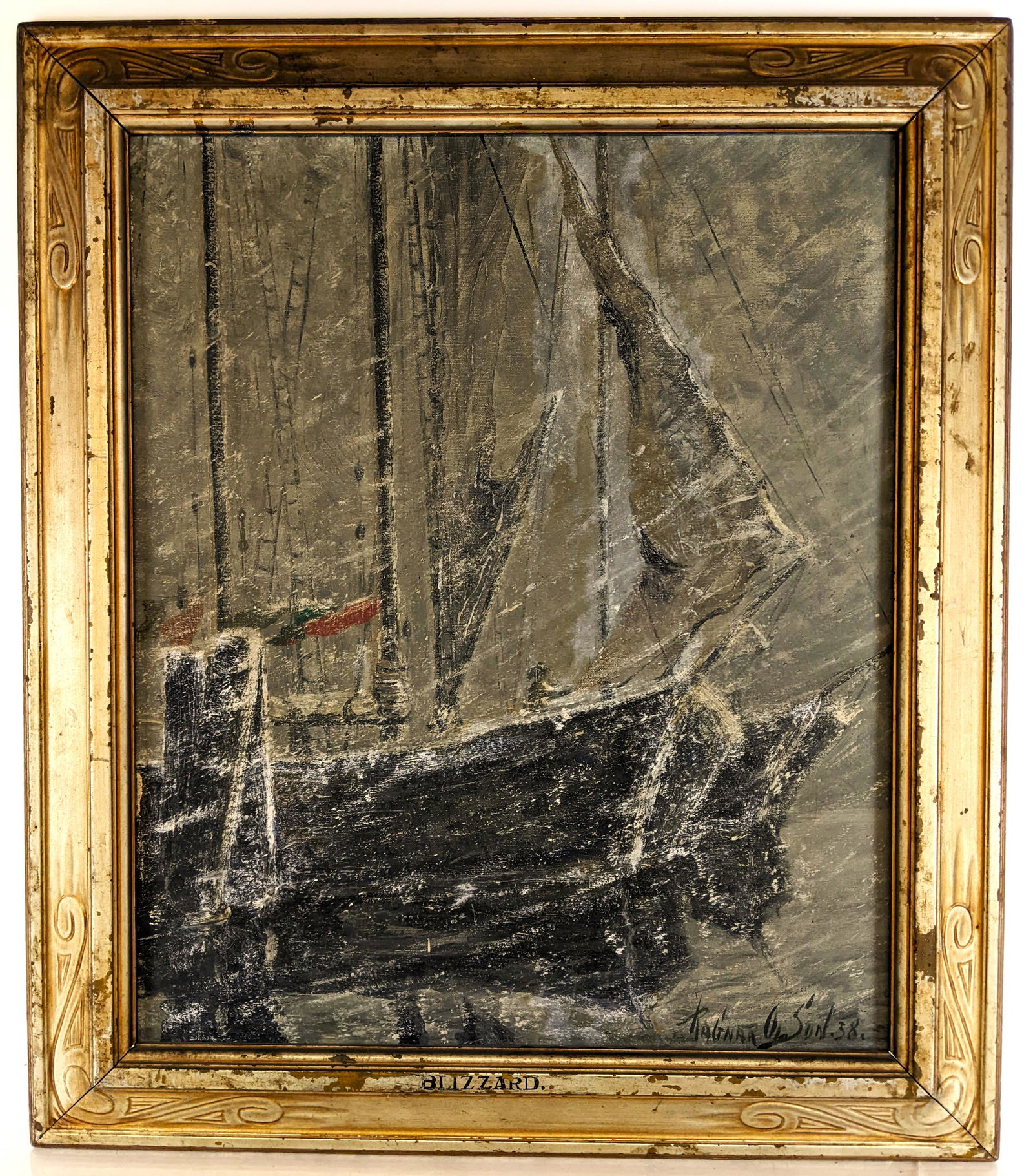 Ragnar OLSON: Boat in Blizzard - Painting (1 of 10)