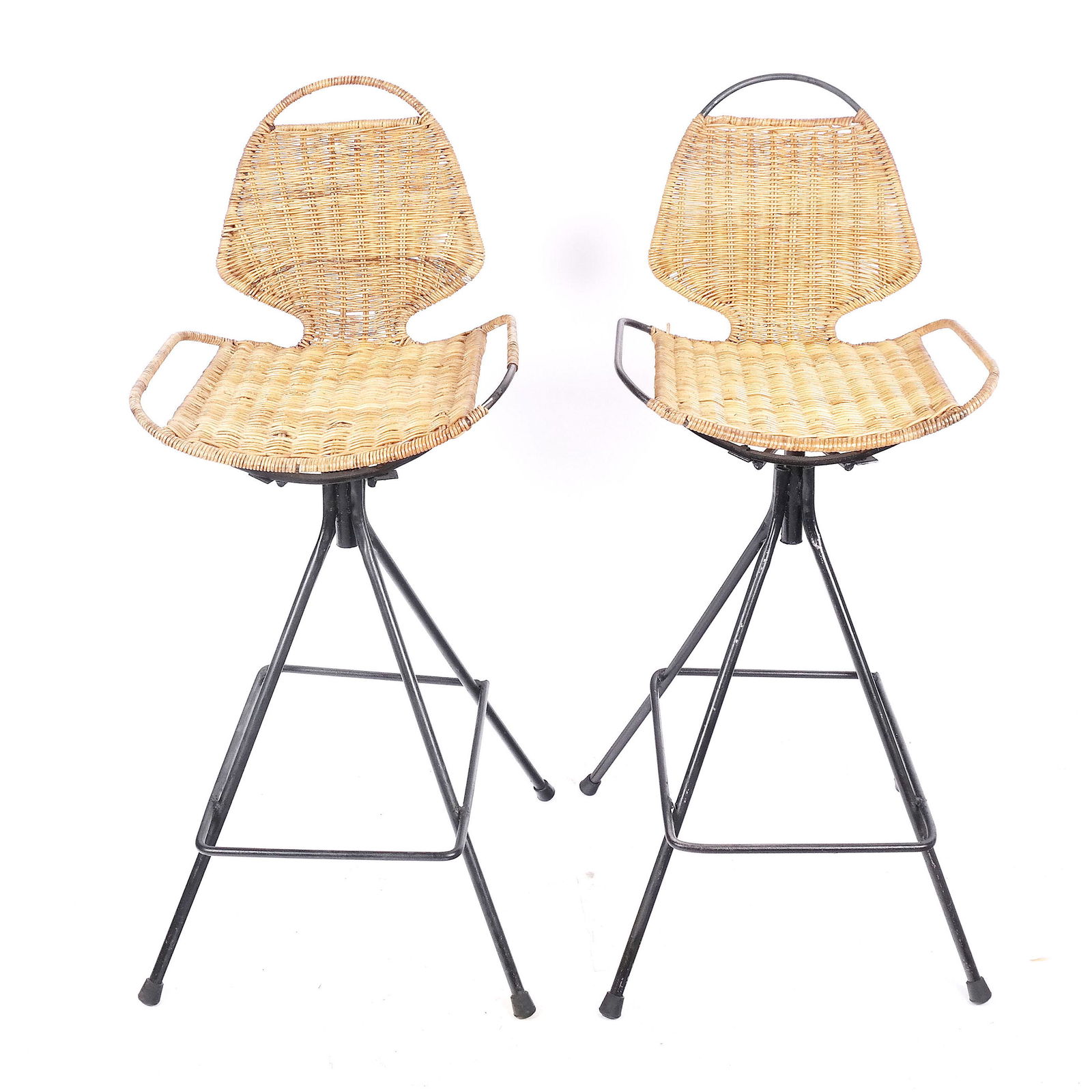 Pair of Iron Stools with Rattan Seats (1 of 7)