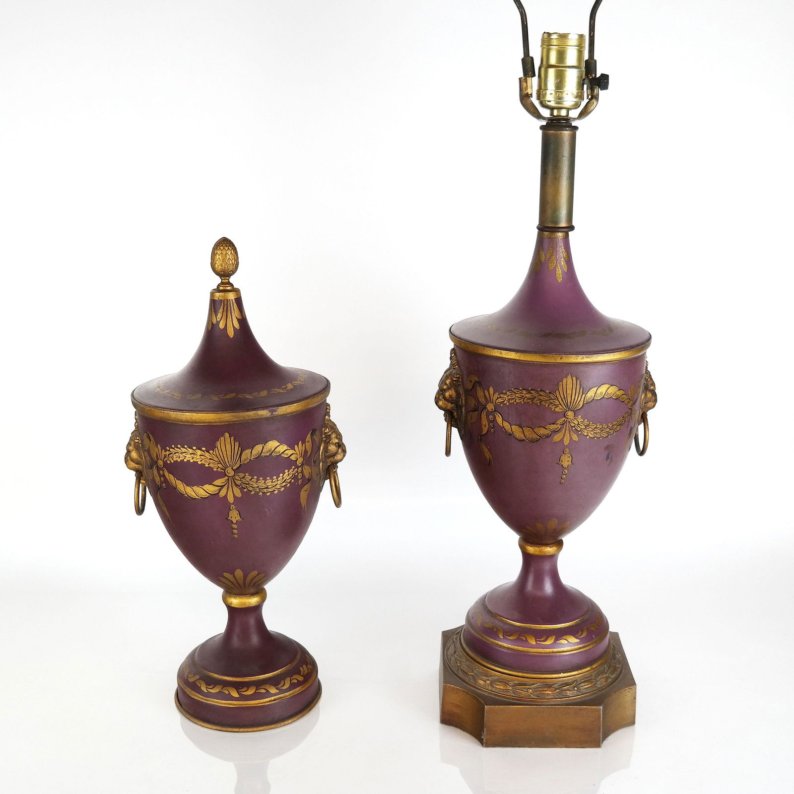 Pair of Tole Urns (One Mounted as a Lamp) (1 of 9)