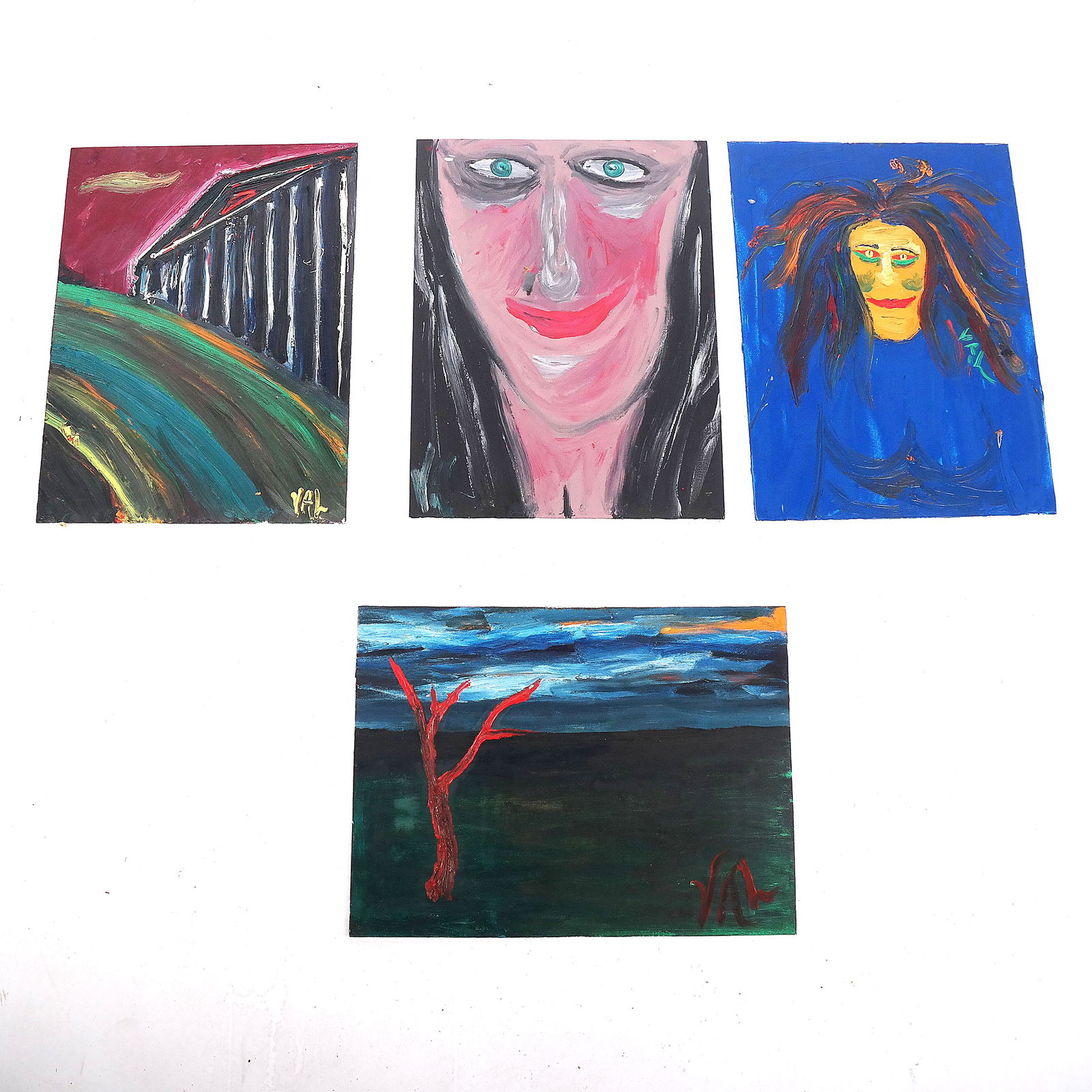 VAL: Four Abstract Oil on Board Paintings (1 of 14)
