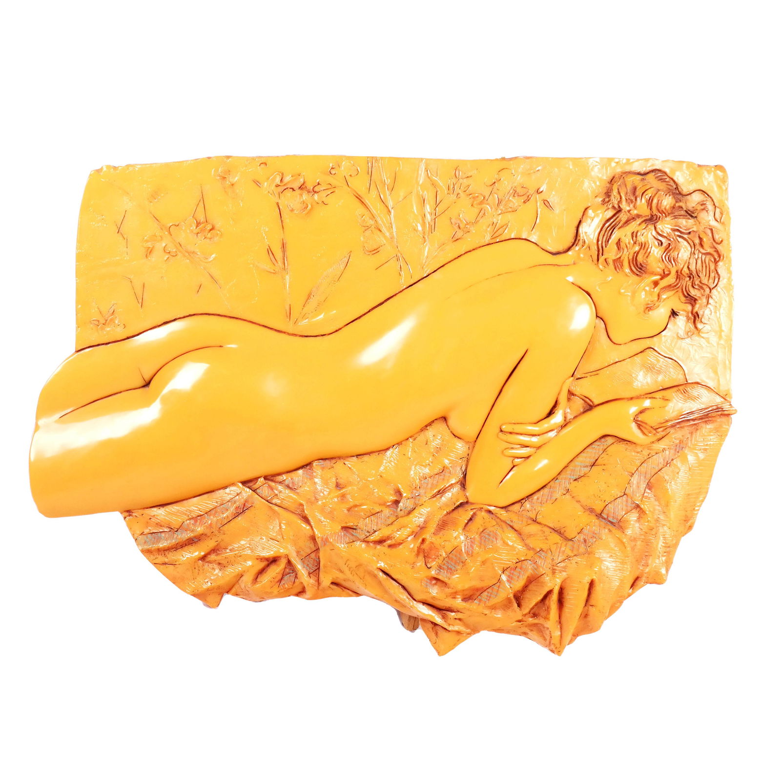 Frank GALLO: Female Nude - Resin Relief: Sleeping female nude in relief panel, unframed, circa 1989, signed lower left, numbered 65/300. [31" H x 43" W x 4" D]. In good condition.