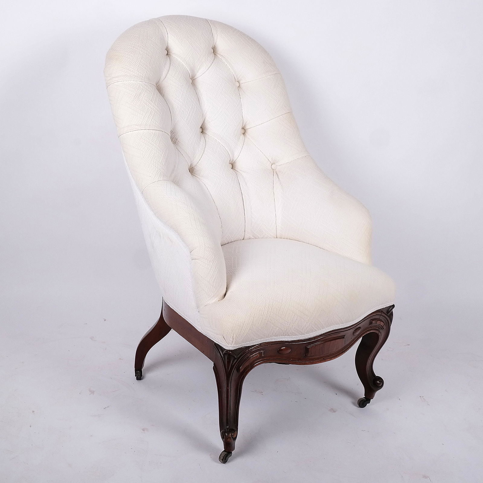 French-Style White Upholstered Slipper Chair (1 of 6)