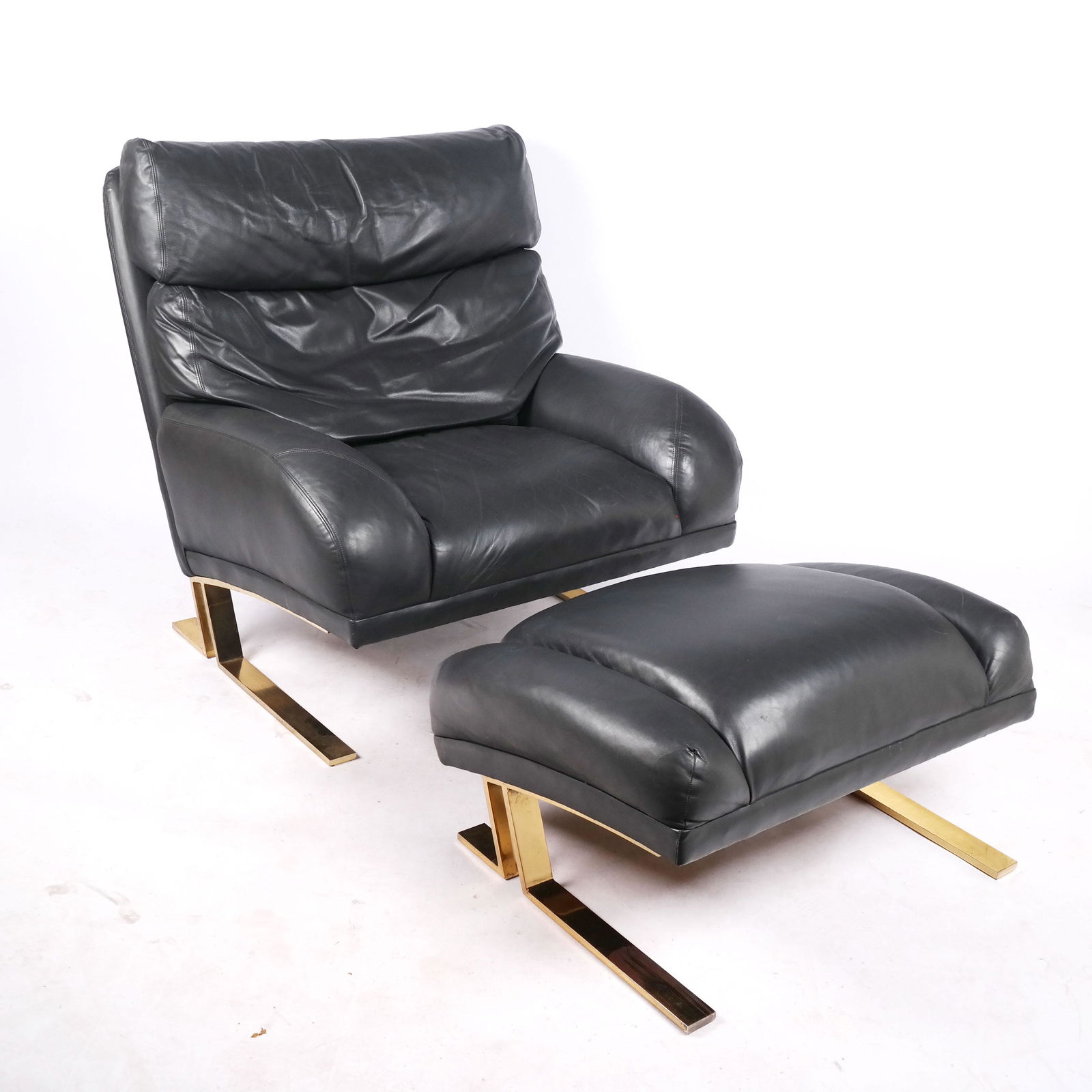 Milo Baughman Leather Lounge & Ottoman (1 of 8)