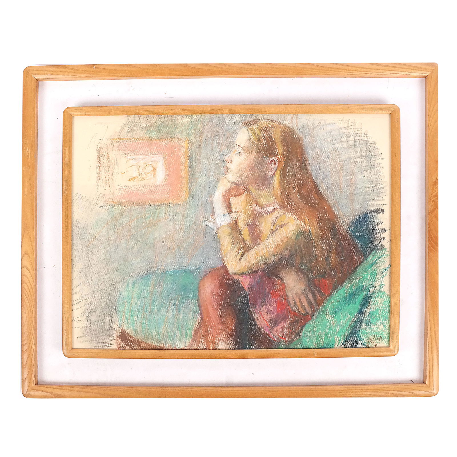 Seated Girl - Pastel on Paper, Signed Illegibly (1 of 7)