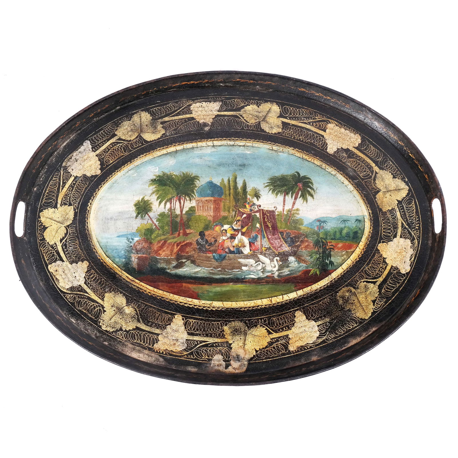Large Victorian Painted Tole Oval Tray (1 of 8)