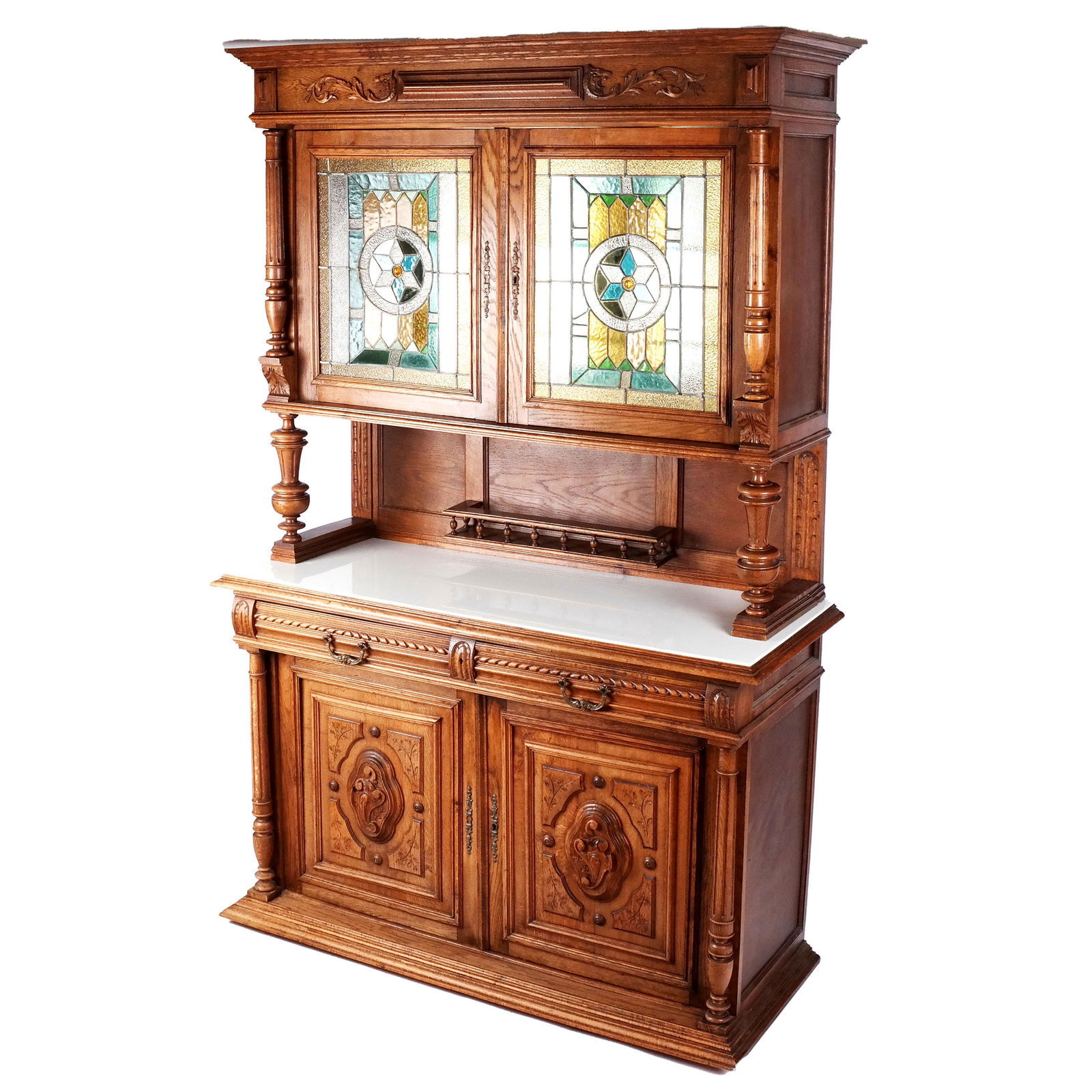 Antique Oak Three-Part Carved Cabinet (1 of 11)