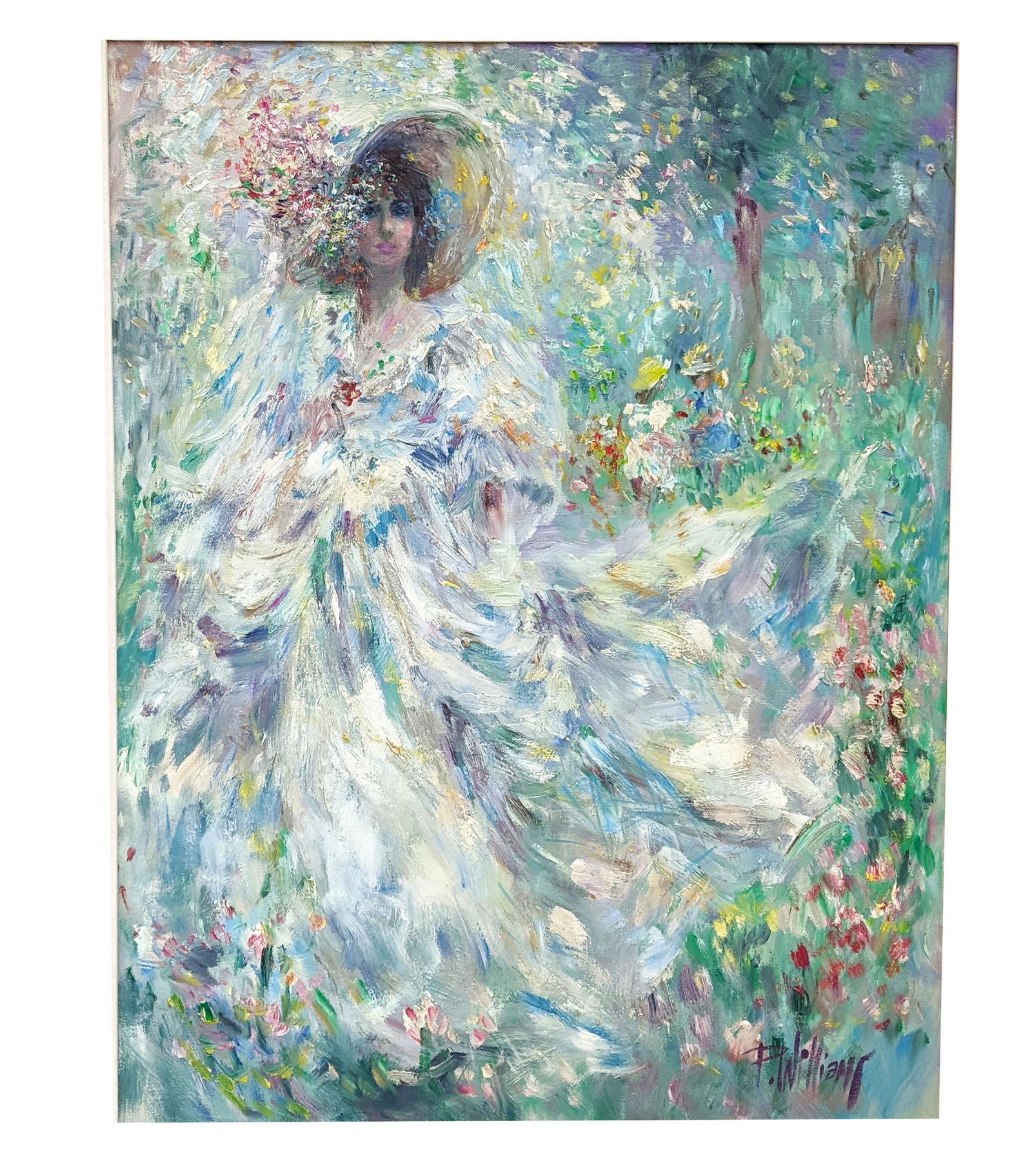 P. WILLIAMS: Woman in Garden - Oil Painting (1 of 15)