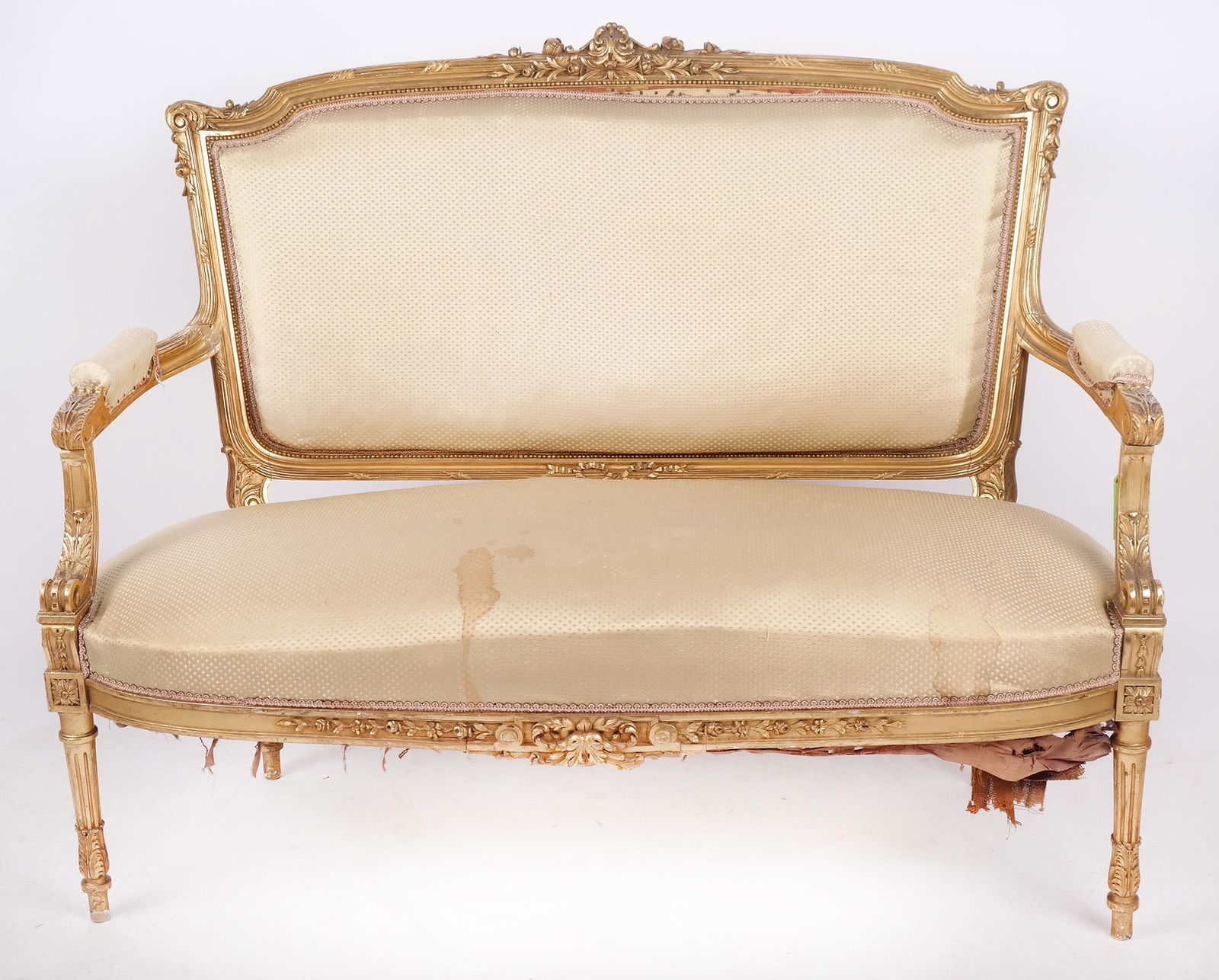 Louis XVI-Style Gilt Open Arm Settee (1 of 7)