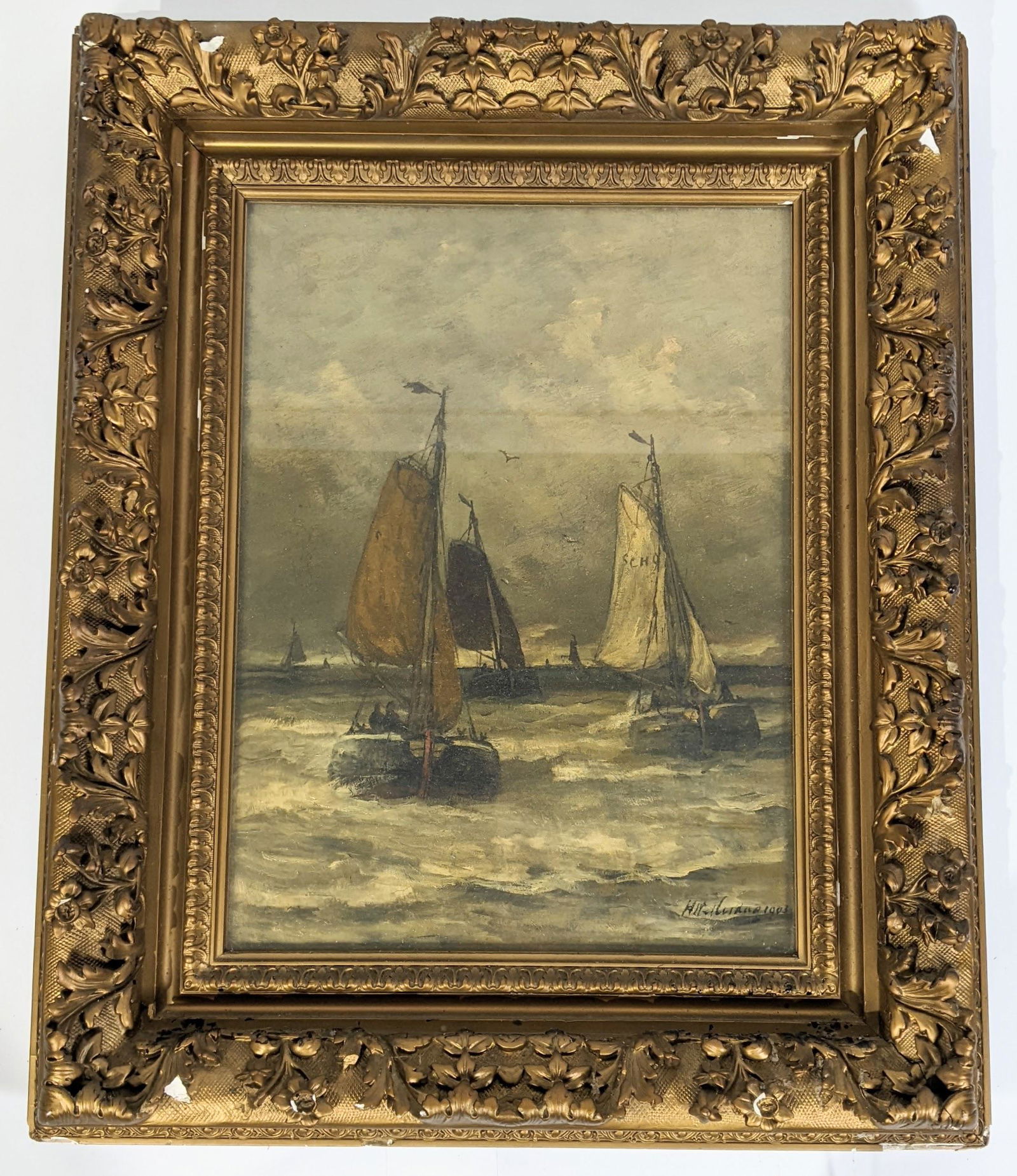 Sailboats at Sea - Gilt Framed Oil Painting (1 of 11)
