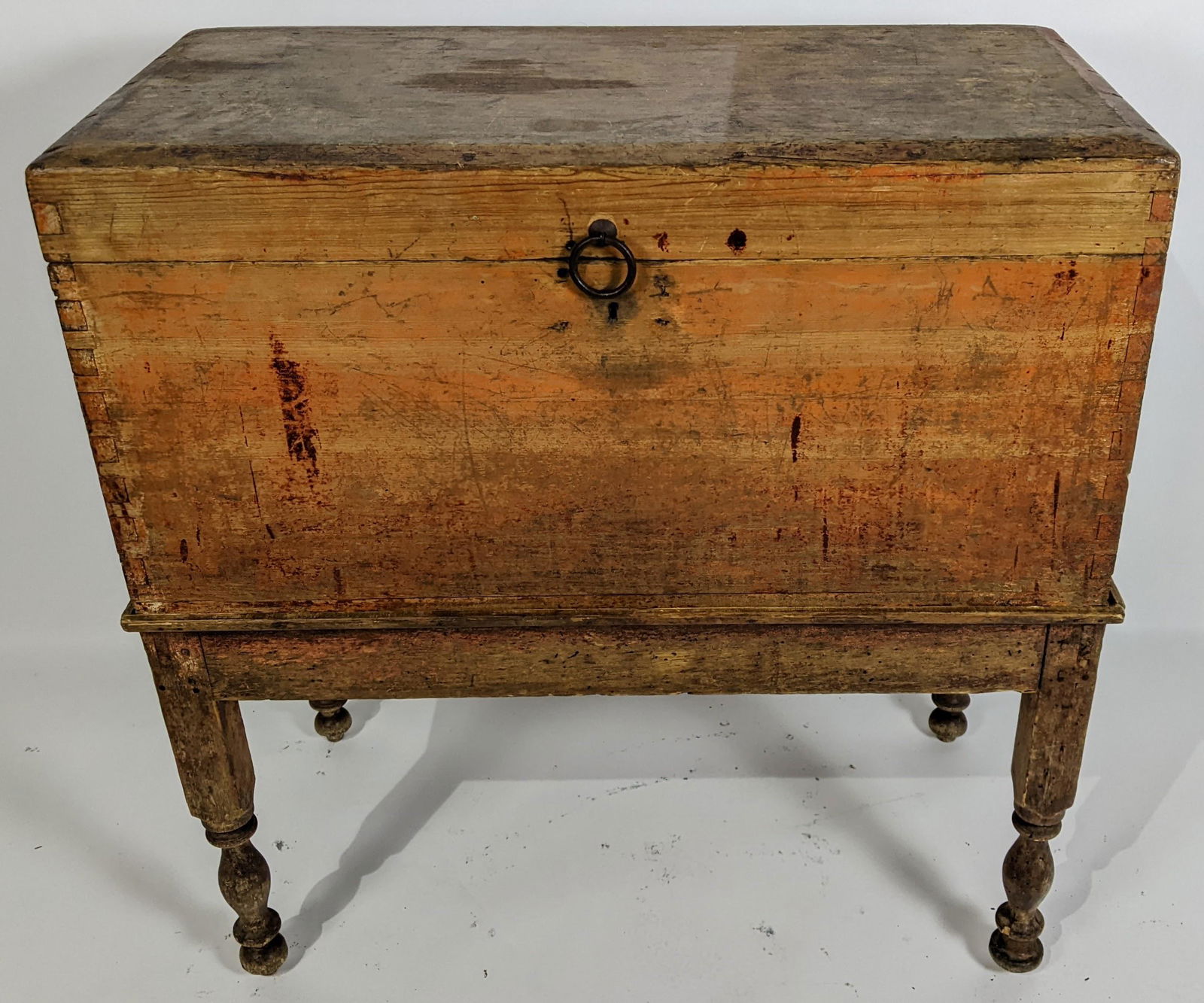 Antique Pine Wood Box on Stand (1 of 13)