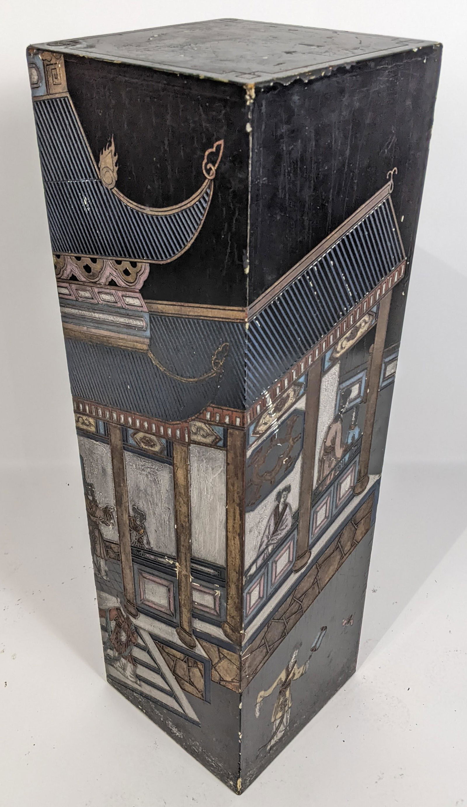 Chinese Black Lacquer Chinoiserie Pedestal (1 of 10)