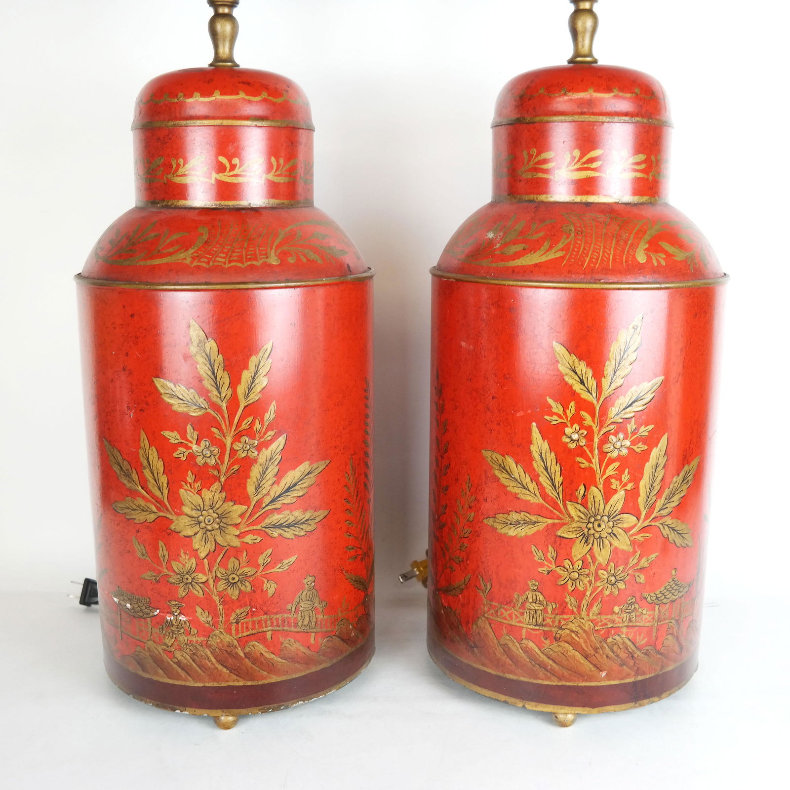 Pair of Chinese-Style Tole Tea Bin Lamps (1 of 11)