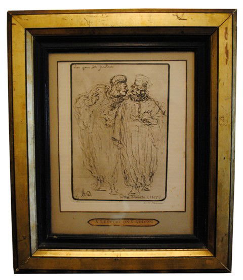 Sgnd Honore Daumier Etching "The People of Justice: Dry point etching signed, in pencil, " H. Daumier" inside impression [at bottom left] and "H.D." in plate. A gestural caricature of two men with grotesque expressions bearing the caption "Les gens de