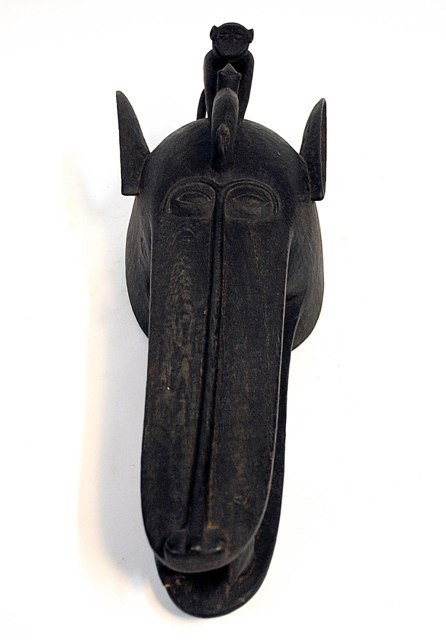 African Mask: Carved Mask w/ a monkey on the head